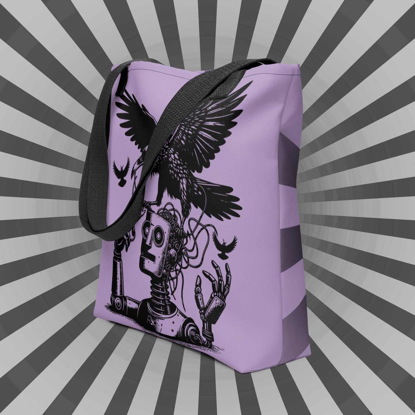 PURPLE Pastel Goth Grunge Punk Ravens Against The Machine Robot Tote Bag Animal vs Tech Gothic DreamSage Tote Bag