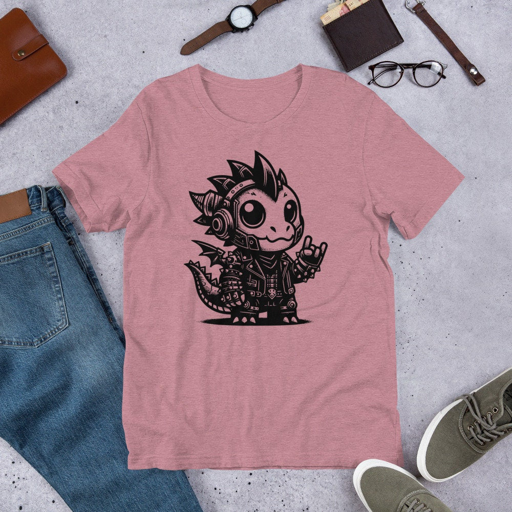 Cute Cyberpunk Cyborg Rock Out Dragon Gothic T-Shirt, Dreamcore Darkcore Weirdcore Mytghical Cryptid Shirt Weird Stuff Unique Gift