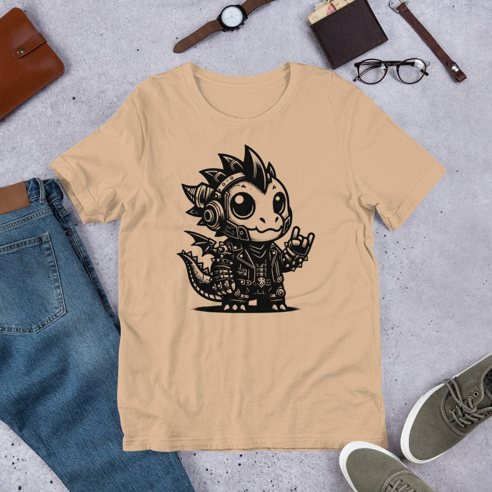 Cute Cyberpunk Cyborg Rock Out Dragon Gothic T-Shirt, Dreamcore Darkcore Weirdcore Mytghical Cryptid Shirt Weird Stuff Unique Gift