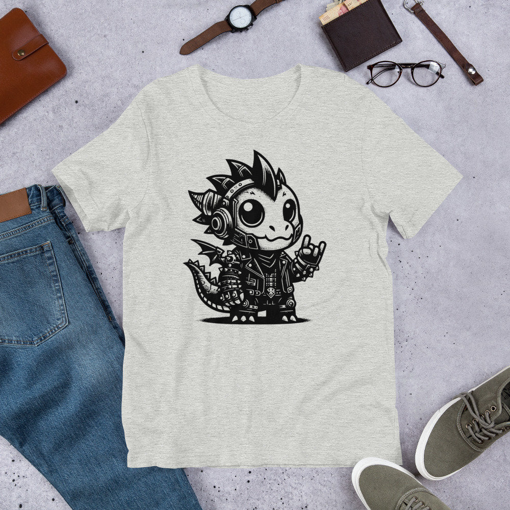 Cute Cyberpunk Cyborg Rock Out Dragon Gothic T-Shirt, Dreamcore Darkcore Weirdcore Mytghical Cryptid Shirt Weird Stuff Unique Gift