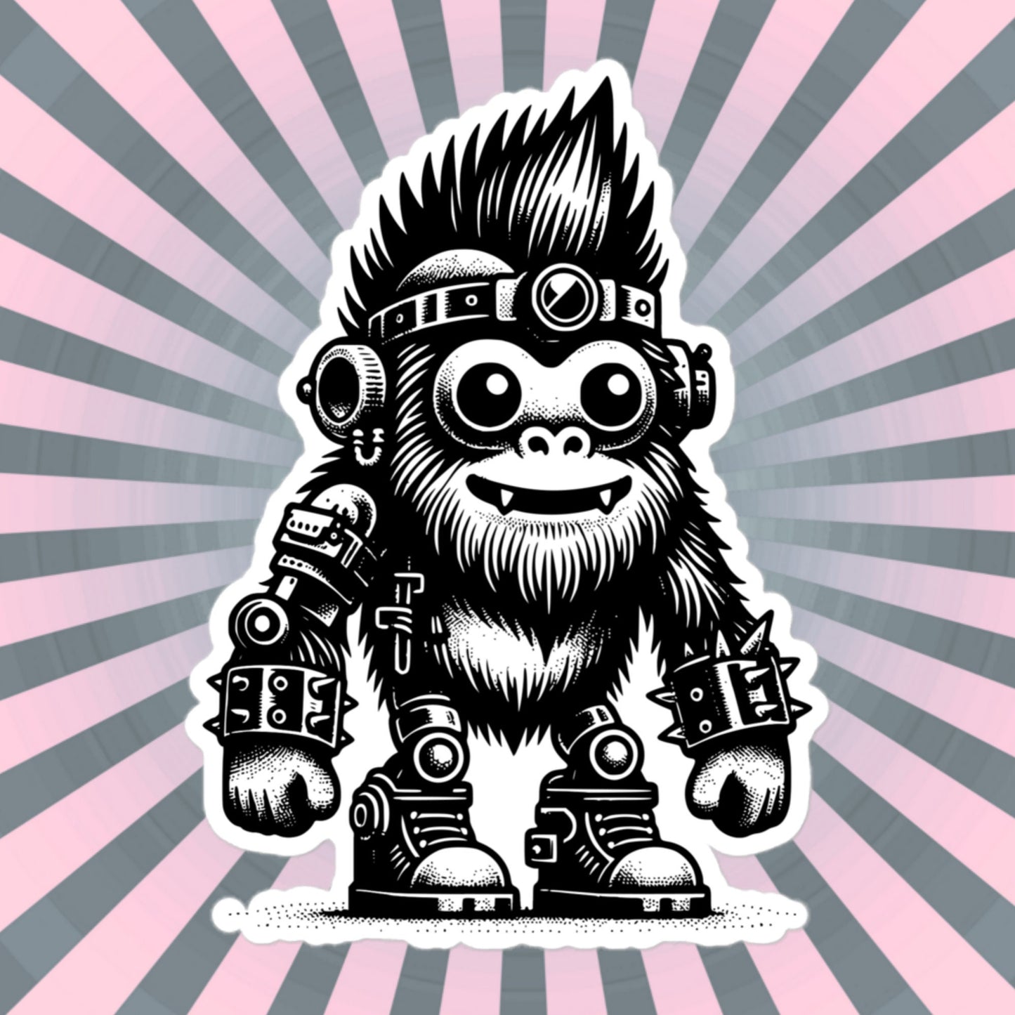 Cute Cyberpunk Cyborg Big Foot Gothic Vinyl Waterproof Sticker, Dreamcore Darkcore Weirdcore Sasquatch Cryptid Sticker Weird Stuff