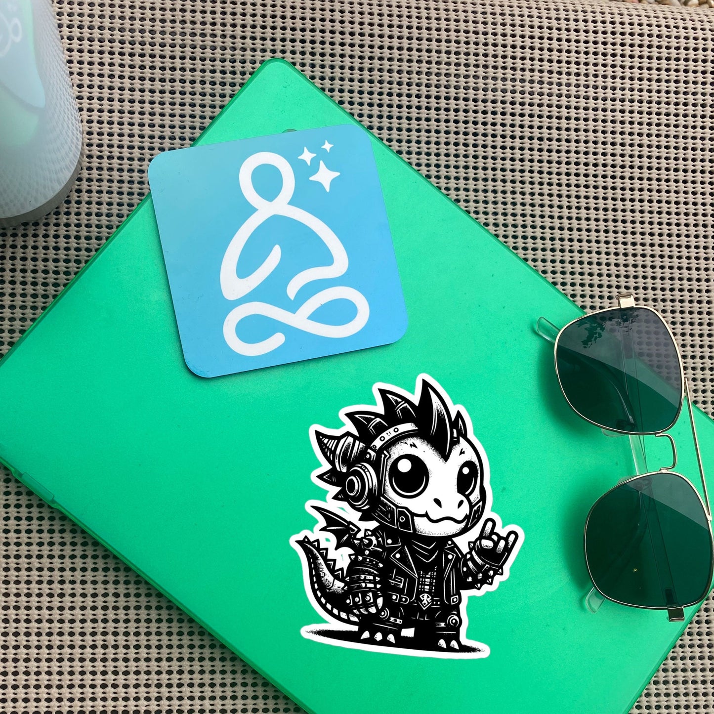 Cute Cyberpunk Cyborg Dragon Rock Out Gothic Vinyl Waterproof Sticker, Dreamcore Weirdcore Cryptid Sticker Weird Stuff Unique Gift