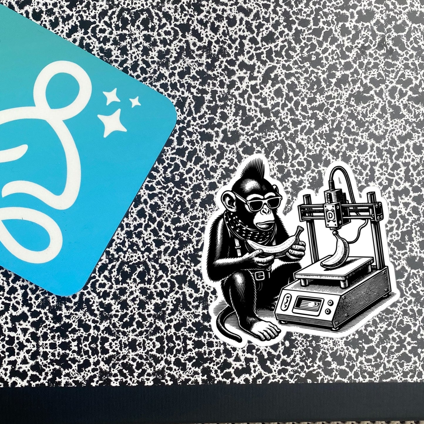 Cyber Goth Punk Monkey 3D Printing Banana Sticker, Weirdcore Animal Vinyl Waterproof Weird Sticker for Tumblers, Bumpers, Books & Crafts