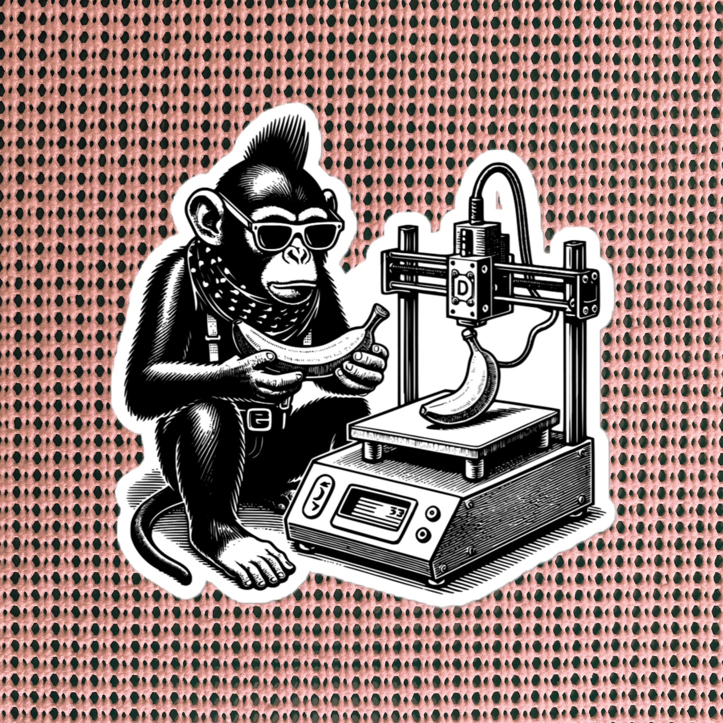 Cyber Goth Punk Monkey 3D Printing Banana Sticker, Weirdcore Animal Vinyl Waterproof Weird Sticker for Tumblers, Bumpers, Books & Crafts