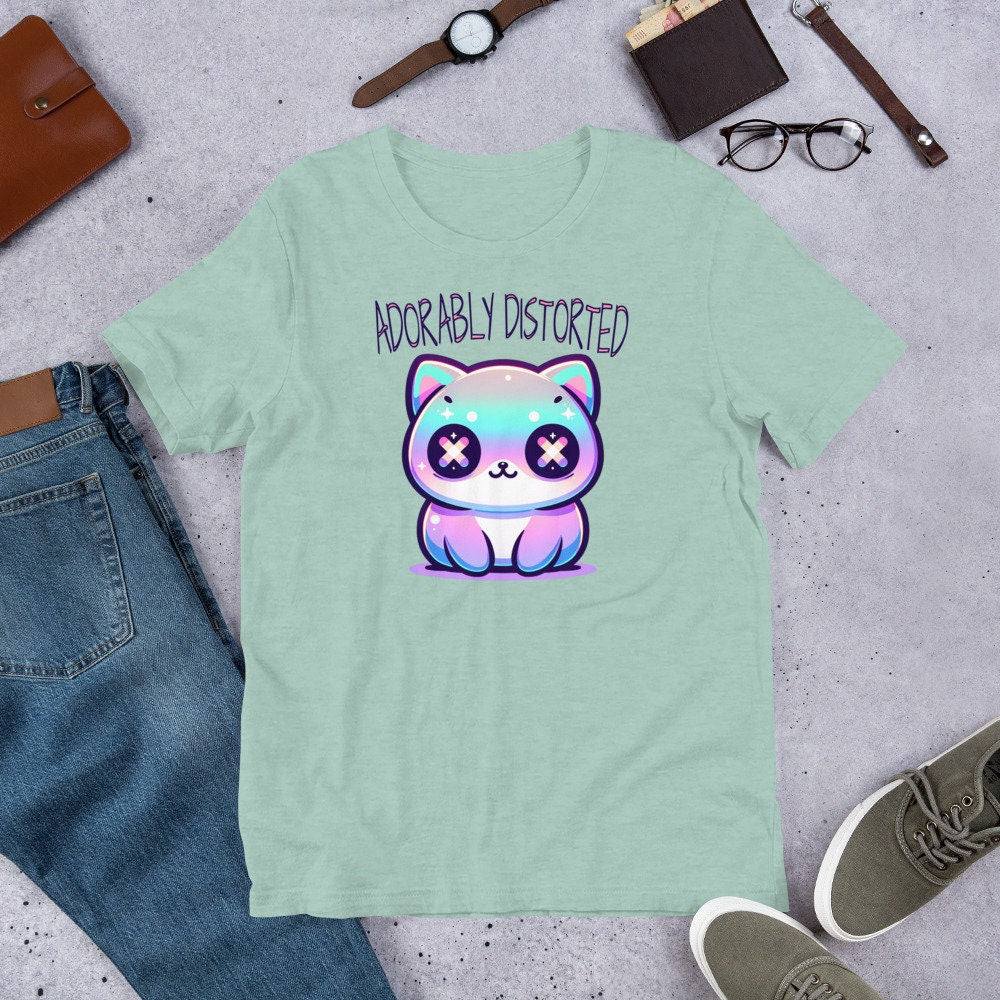 Weirdcore Pastel Goth Grunge Cute Kitty Cat Shirt Adorably Distorted T-Shirt Weird Stuff Oddcore Tee