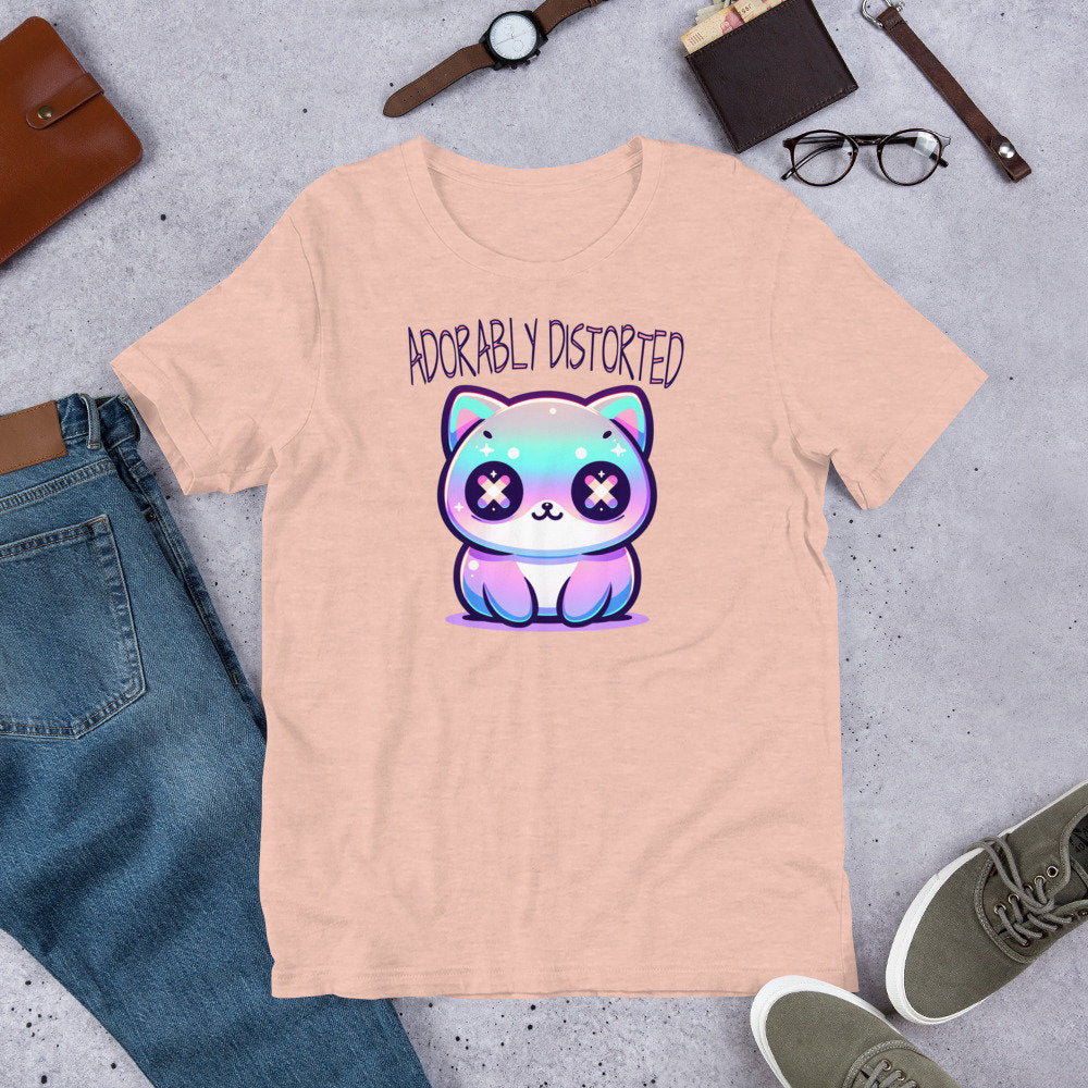 Weirdcore Pastel Goth Grunge Cute Kitty Cat Shirt Adorably Distorted T-Shirt Weird Stuff Oddcore Tee
