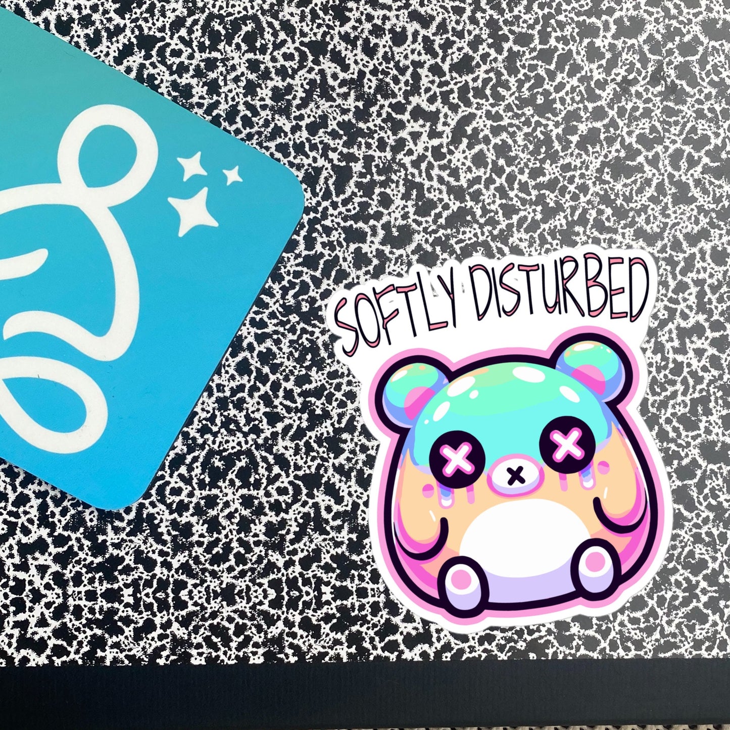 Weirdcore Pastel Goth Grunge Cute Anxiety Bear Sticker Softly Disturbed Vinyl Waterproof Sticker Weird Stuff Oddcore Gift