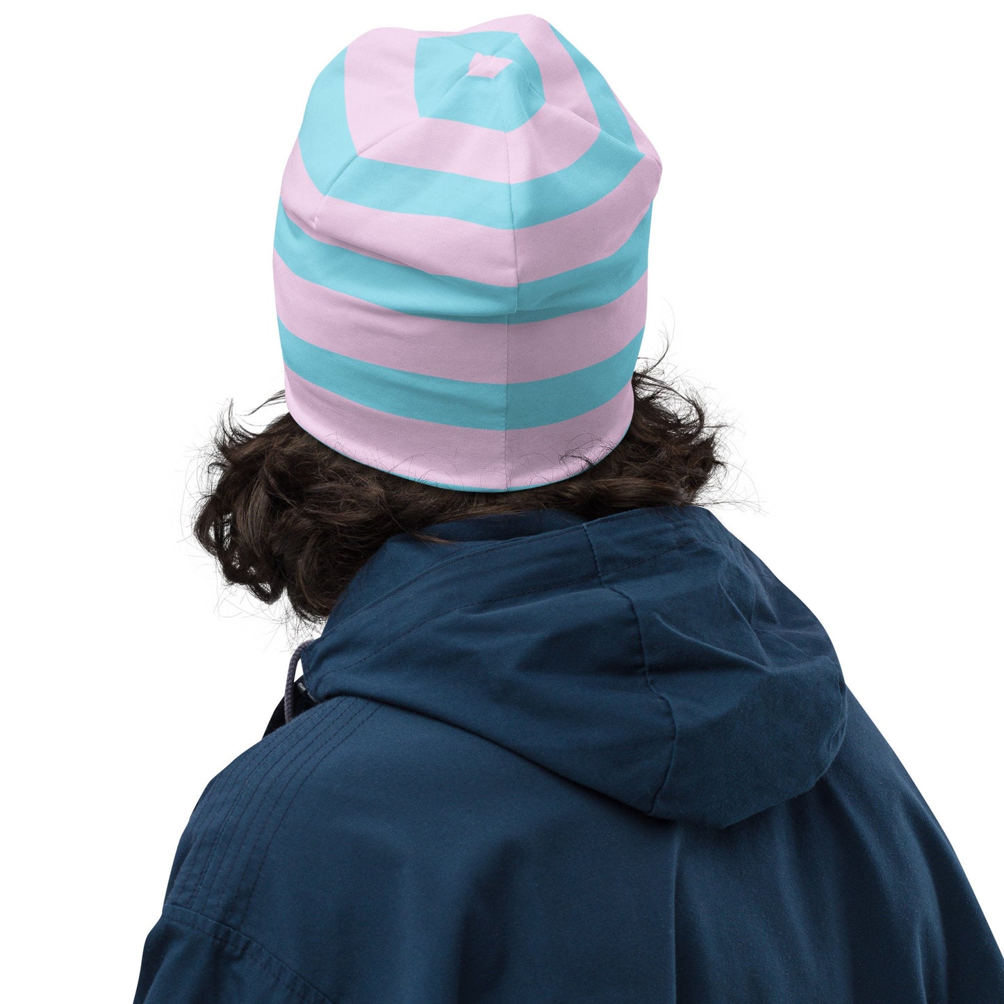 Weirdcore Pastel Goth Grunge Kitty Cat Striped Beanie, Adorably Distorted Oddcore Beanie Hat
