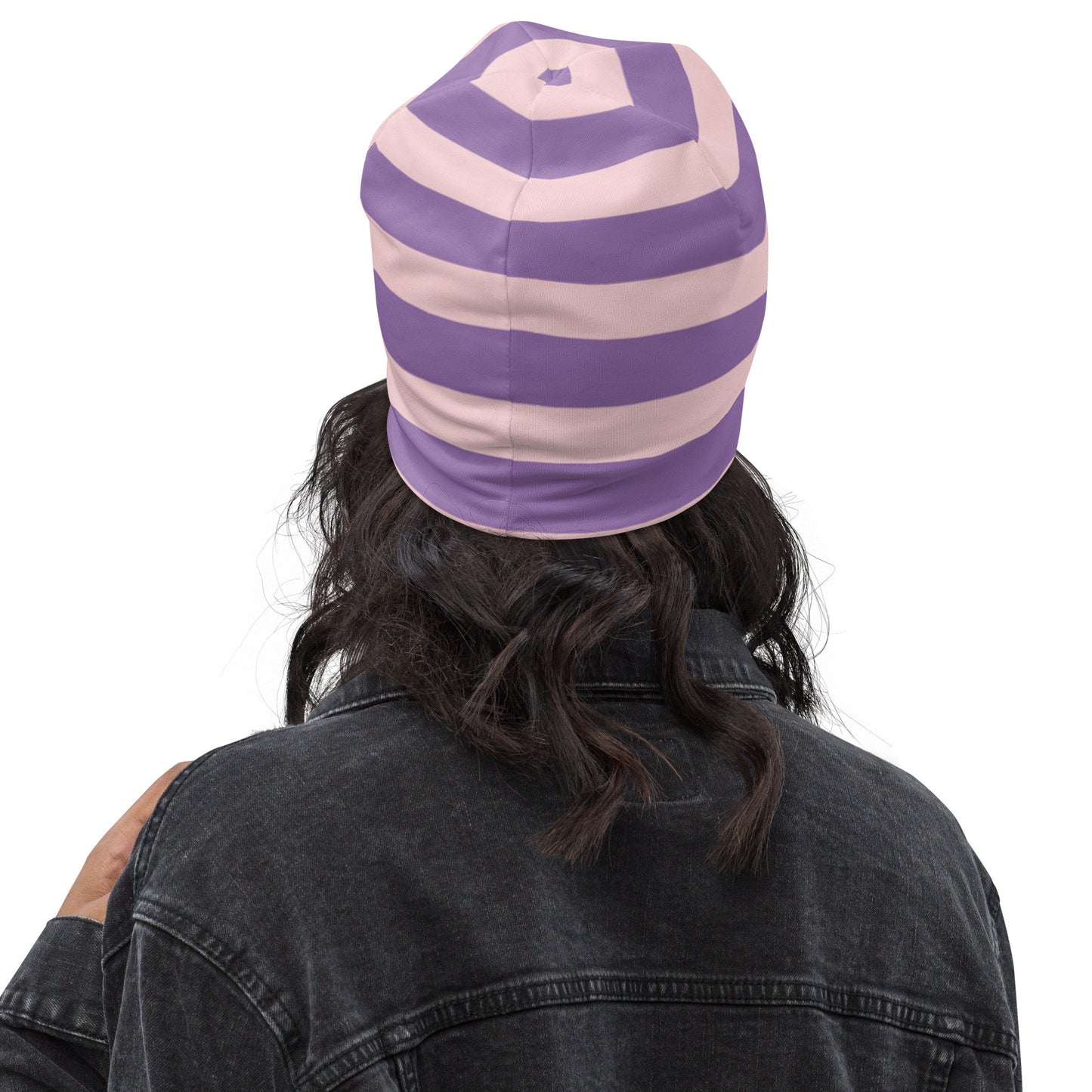 Weirdcore Pastel Goth Grunge Puppy Dog Striped Beanie, Adorable Anomaly Oddcore Beanie Hat