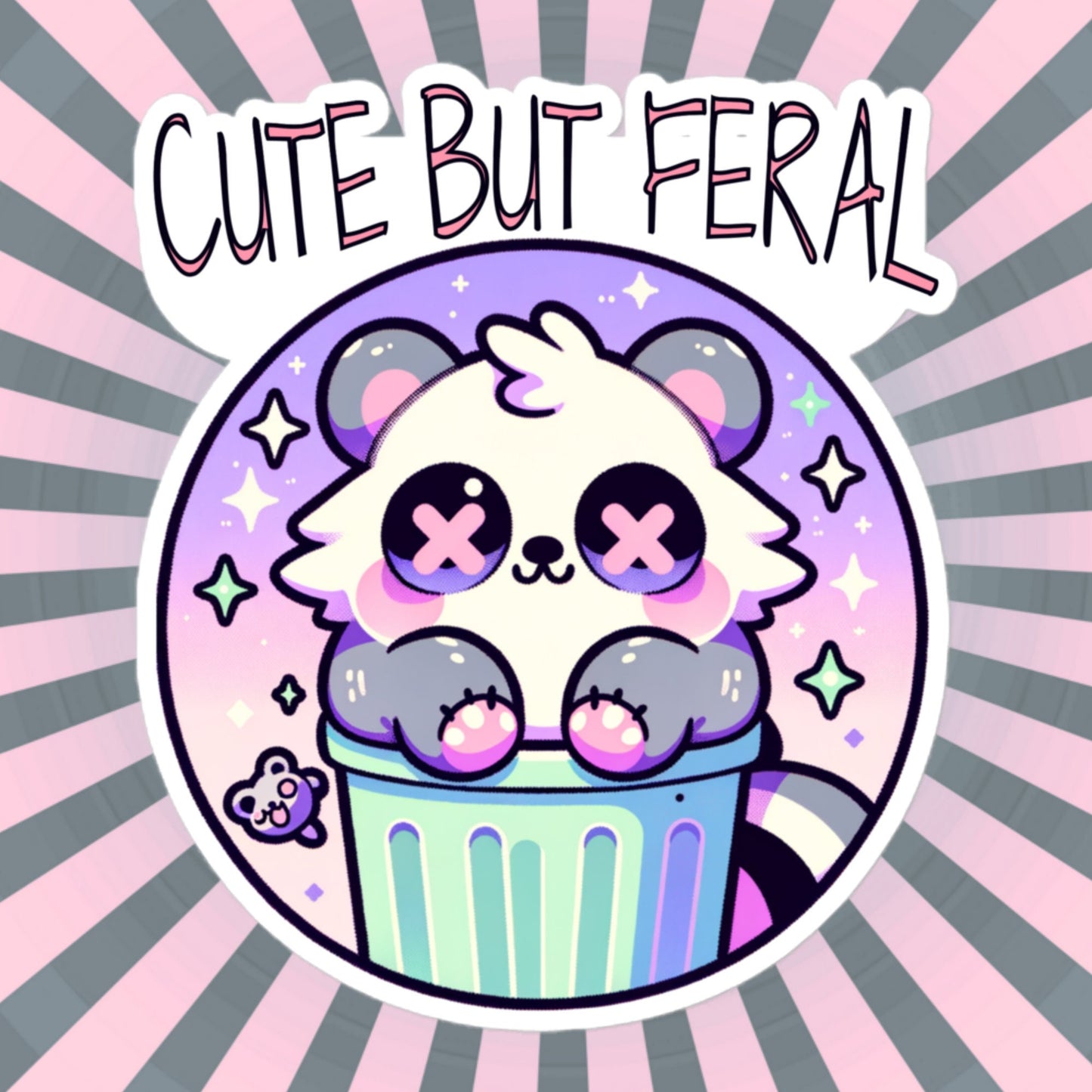 Weirdcore Pastel Goth Grunge Cute Raccoon Sticker Cute But Feral Vinyl Waterproof Sticker Weird Stuff Oddcore Gift