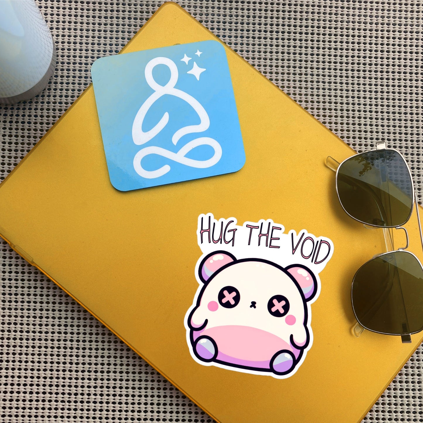 Weirdcore Pastel Goth Grunge Cute Chubby Bear Sticker Hug The Void Vinyl Waterproof Sticker Weird Stuff Oddcore Gift