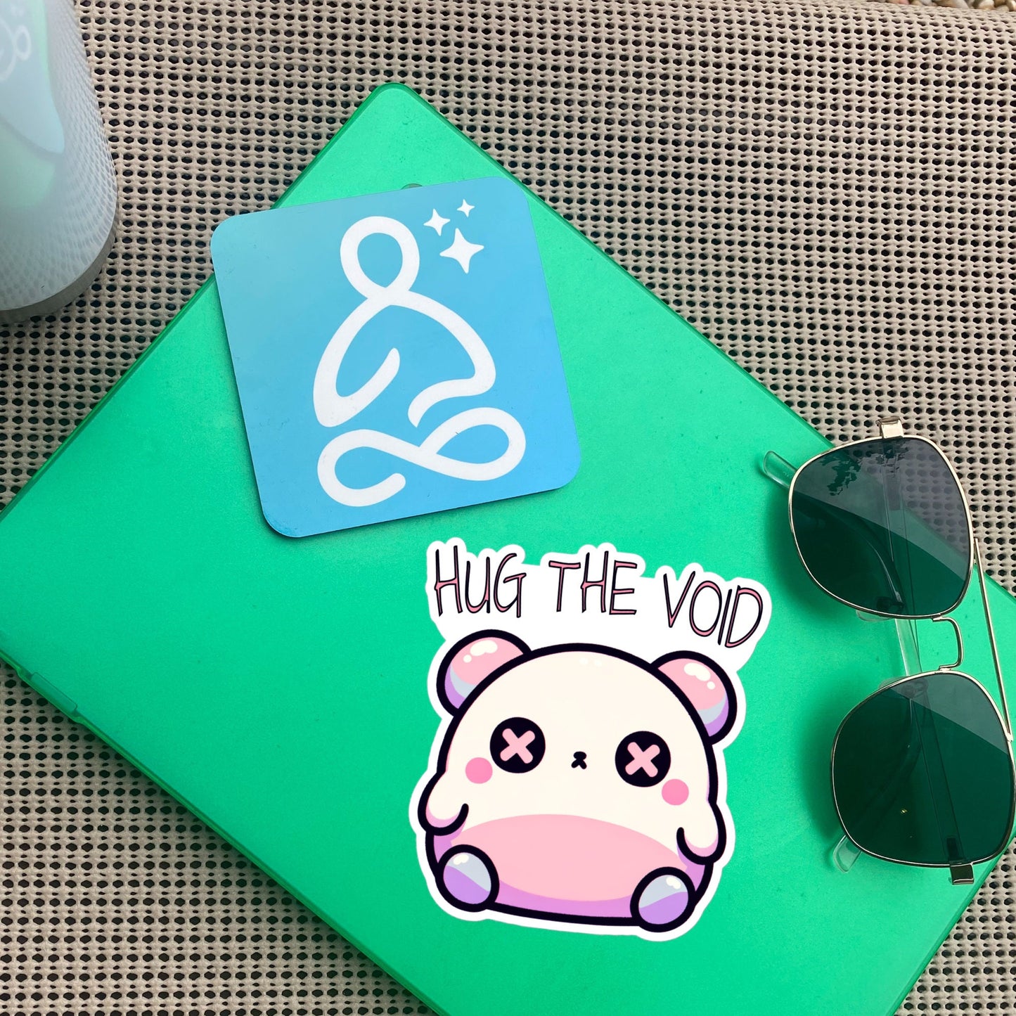 Weirdcore Pastel Goth Grunge Cute Chubby Bear Sticker Hug The Void Vinyl Waterproof Sticker Weird Stuff Oddcore Gift