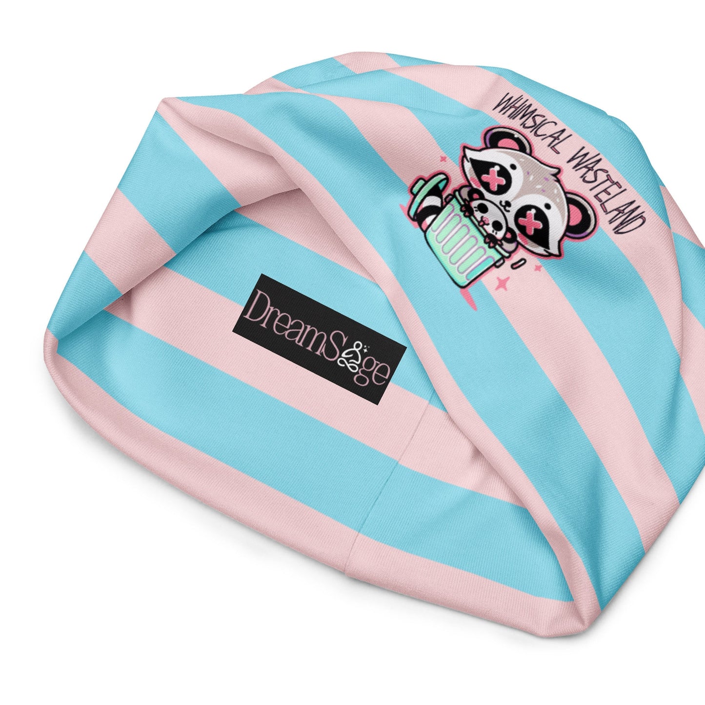 Weirdcore Pastel Goth Grunge Raccoon & Opossum Striped Beanie, Whimsical Wasteland Oddcore Beanie Hat
