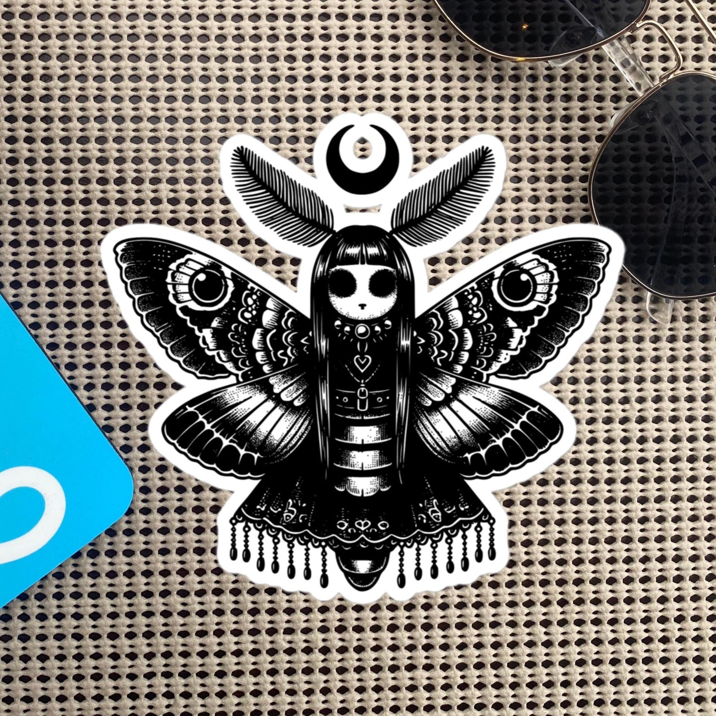 Gothic Luna Moth Sticker, Weirdcore WhimsiGoth Luna Moth Sticker, Weird Stuff, Original Design, Gift