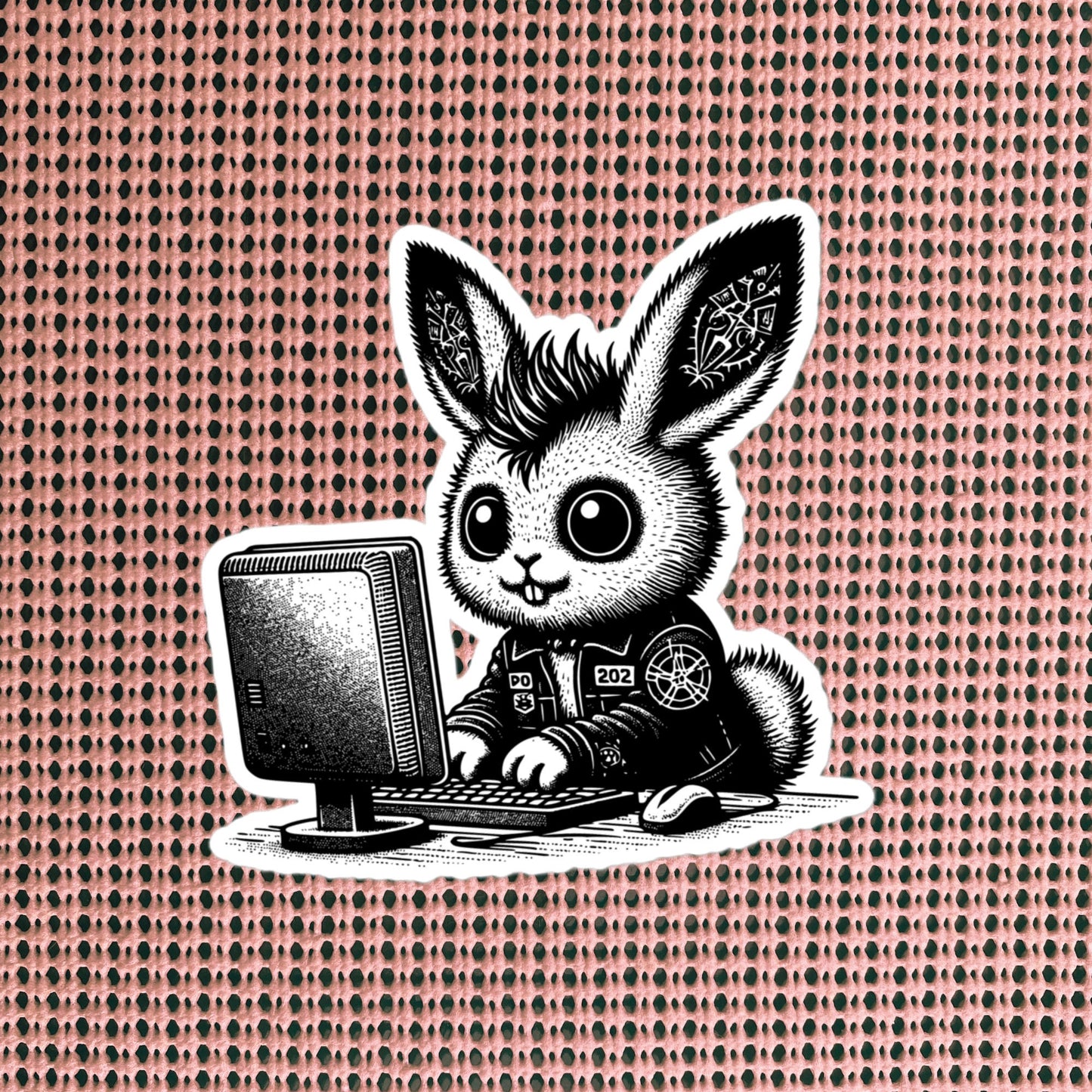 Punk Rock Bunny on Computer Sticker, Cyberpunk Rabbit with Tech Sticker, Weirdcore Weird Stuff, Original Design Gift