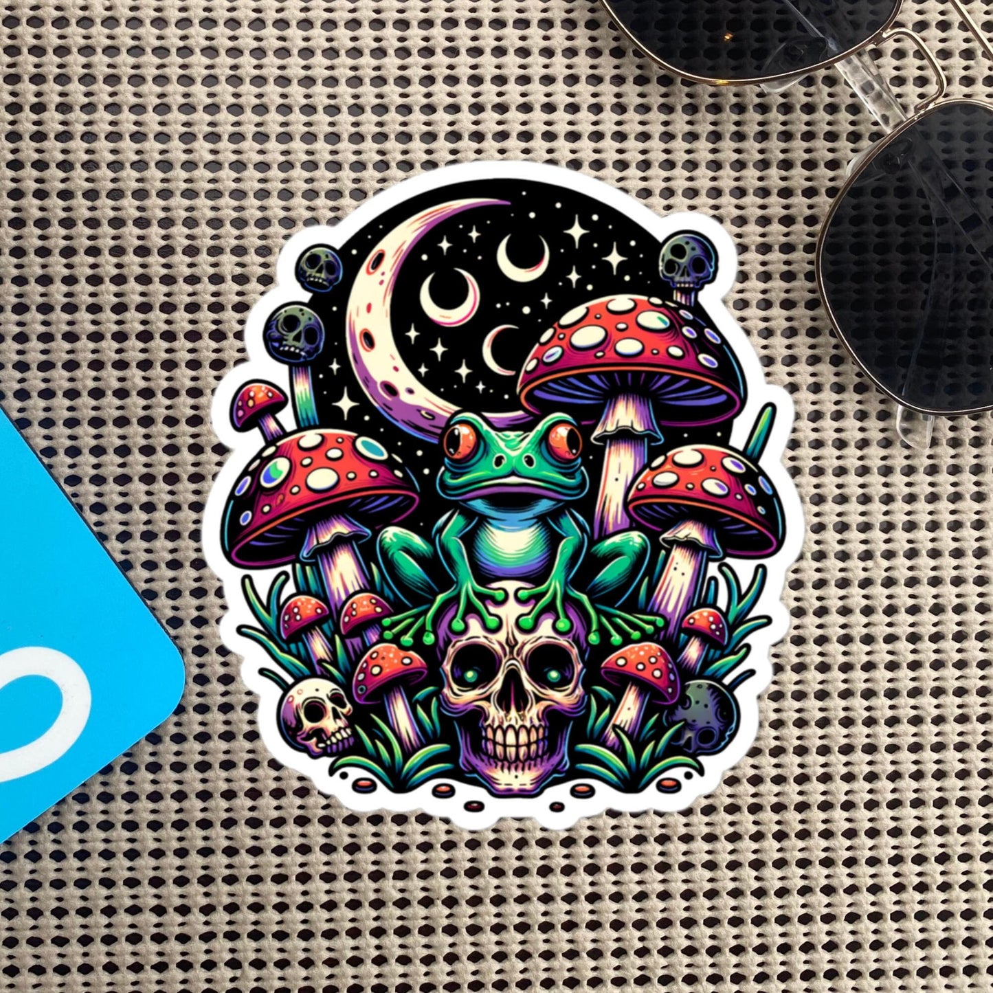 Creepy Whimsigoth Skull Mushrooms Frog Sticker Dreamcore Dark Aesthetic Goth Original Art Weirdcore Weird Stuff Gift