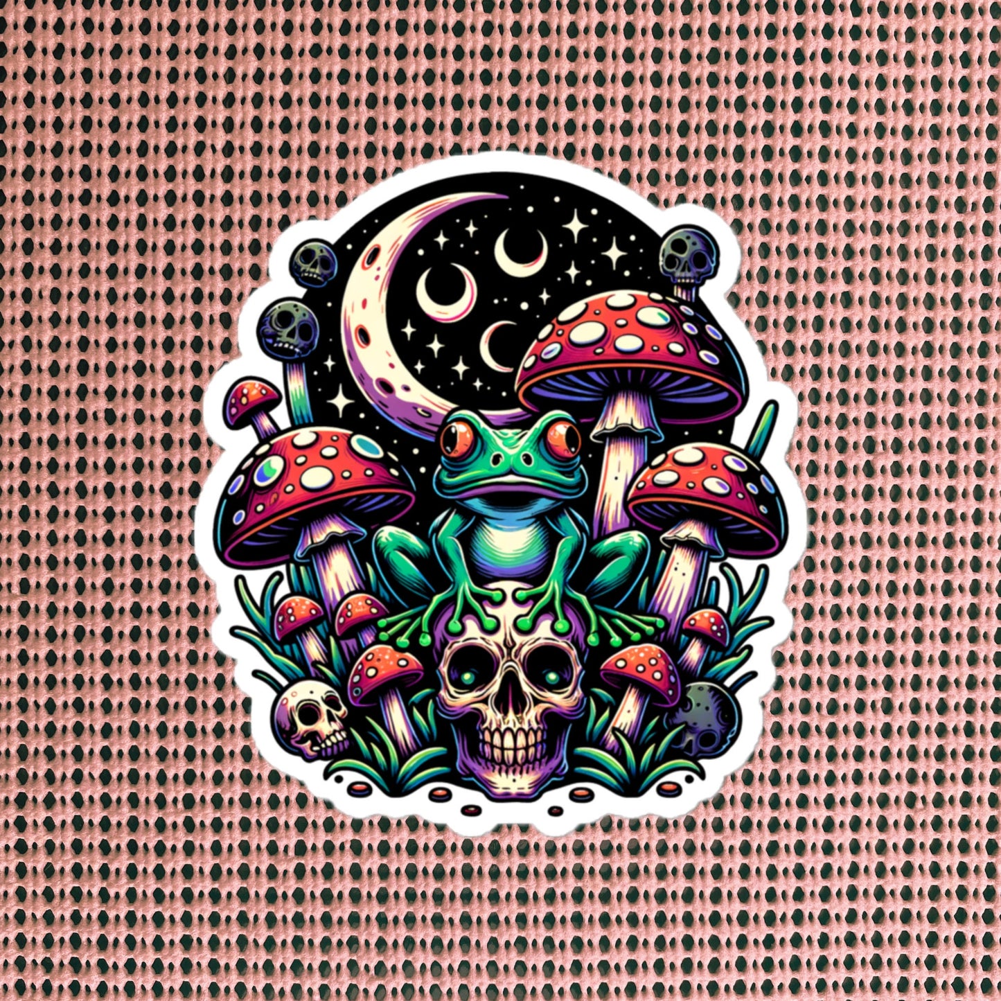 Creepy Whimsigoth Skull Mushrooms Frog Sticker Dreamcore Dark Aesthetic Goth Original Art Weirdcore Weird Stuff Gift