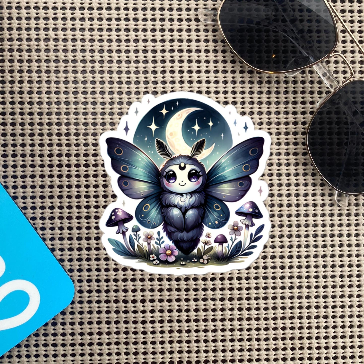 Cute Pastel Goth Chubby Luna Moth Sticker, Weirdcore Whimsigoth Original Art Vinyl Sticker