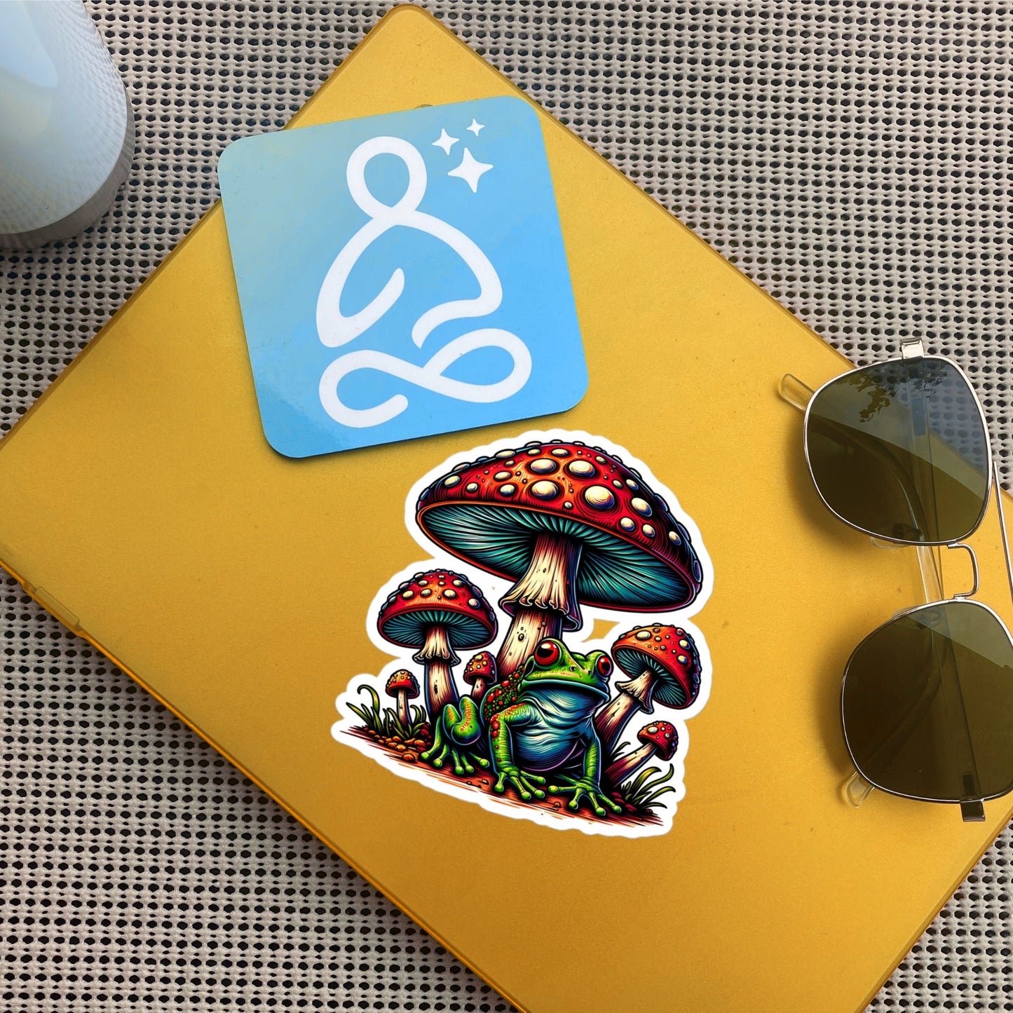 Weirdcore Trippy Mushrooms Frog Sticker WhimsiGoth Original Art Sticker Gift