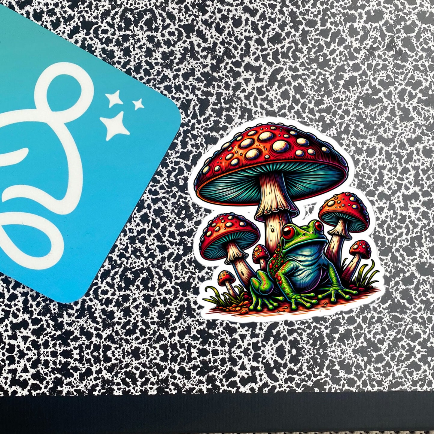 Weirdcore Trippy Mushrooms Frog Sticker WhimsiGoth Original Art Sticker Gift