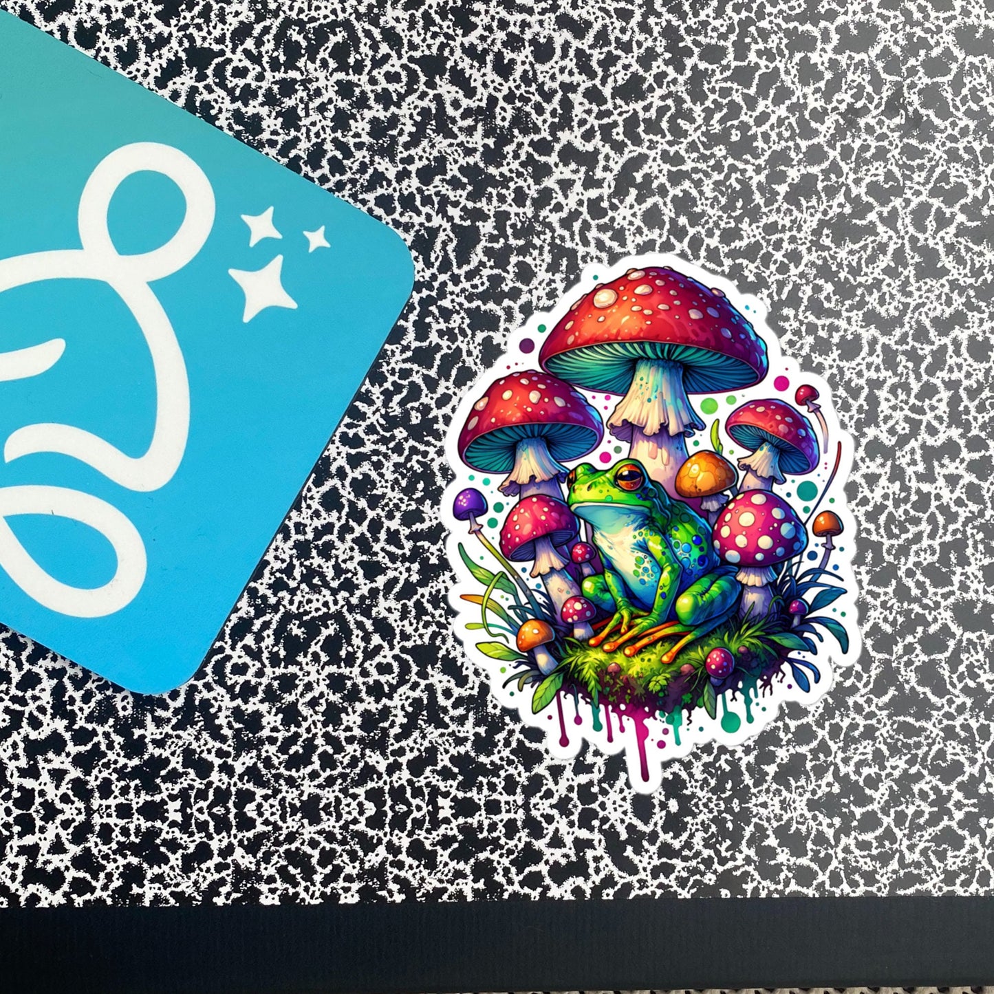 Weirdcore Drippy Trippy Mushrooms Frog Sticker WhimsiGoth Original Art Sticker Gift