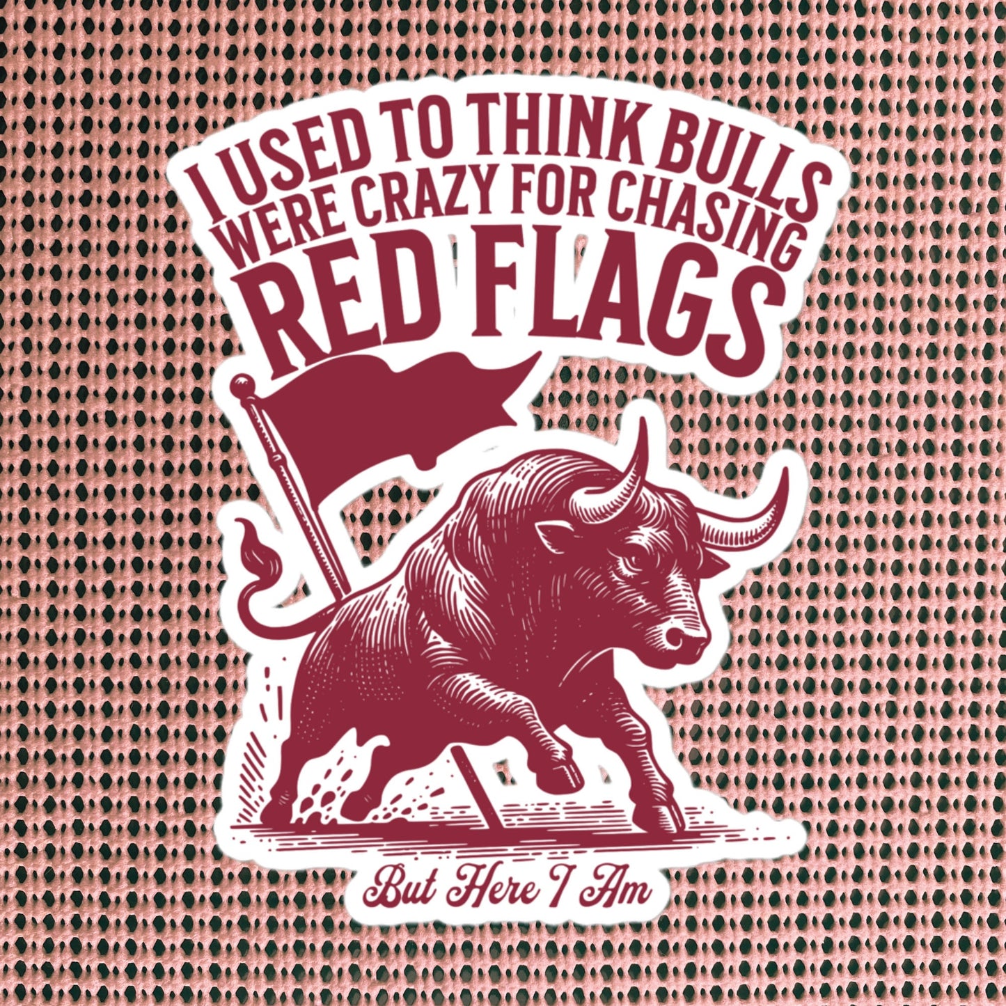 Funny Relationship Meme Vinyl Sticker, I Used to Think Bulls Were Crazy for Chasing Red Flags, But Here I Am Sticker, Fun Gag Gift