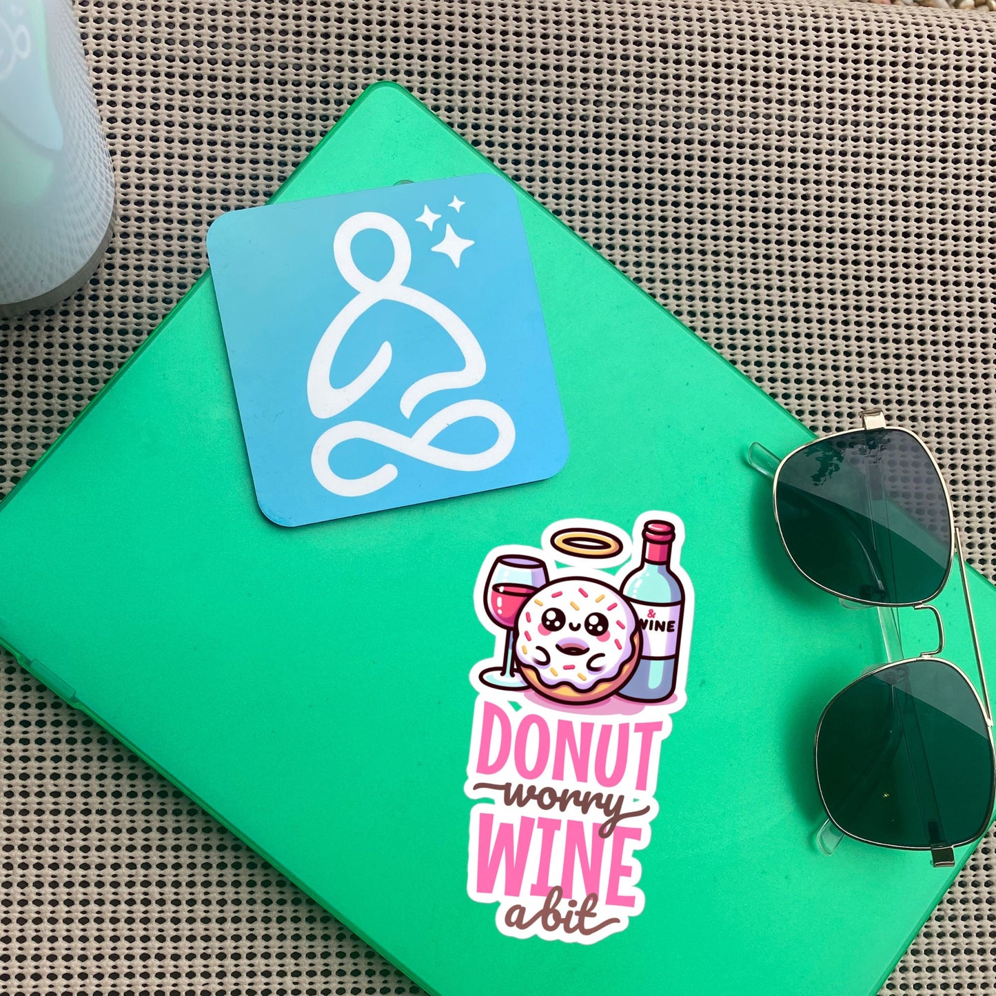 Cute Donut Worry Wine A Bit Vinyl Sticker, Original Design, Unique Gift , Cutecore Art, Pastel Sticker