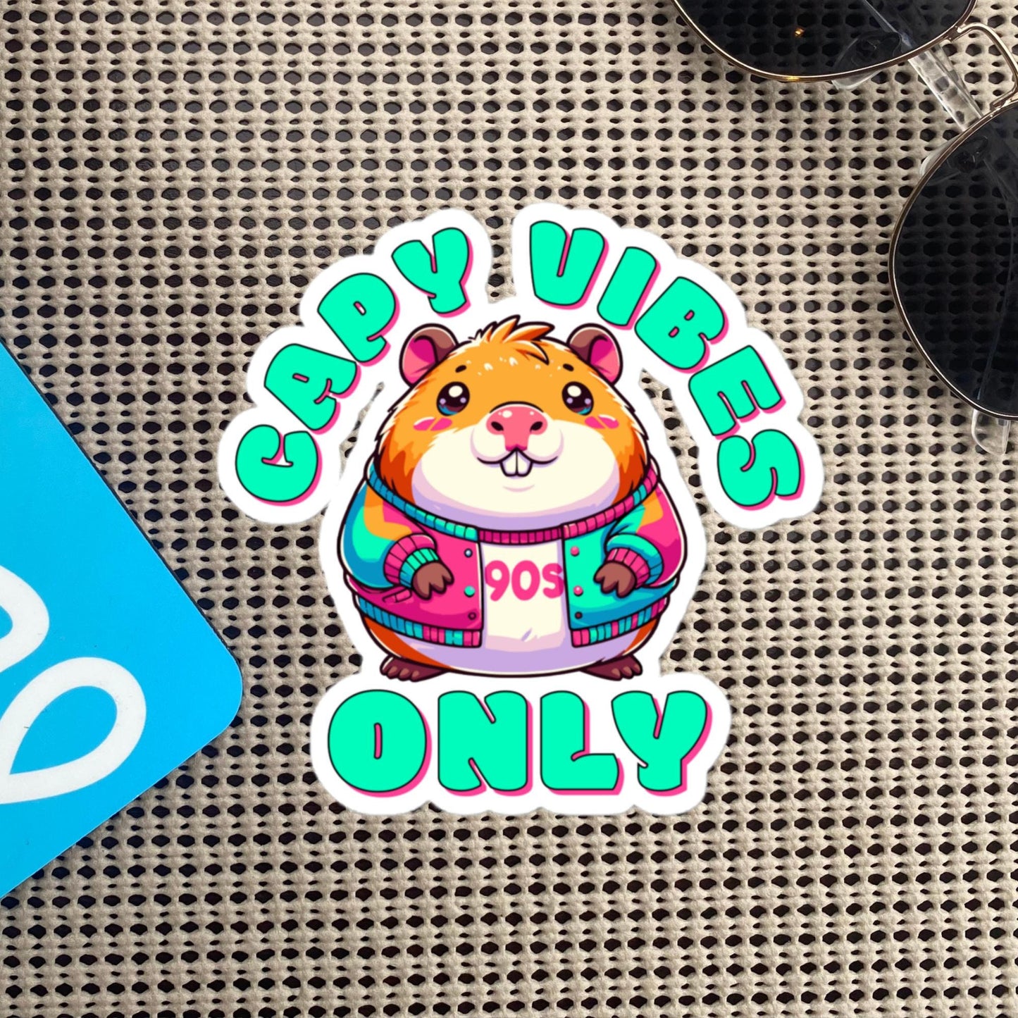Capy Vibes Only Capybara Sticker, Colorful Pastel Goth Retro Vinyl Sticker