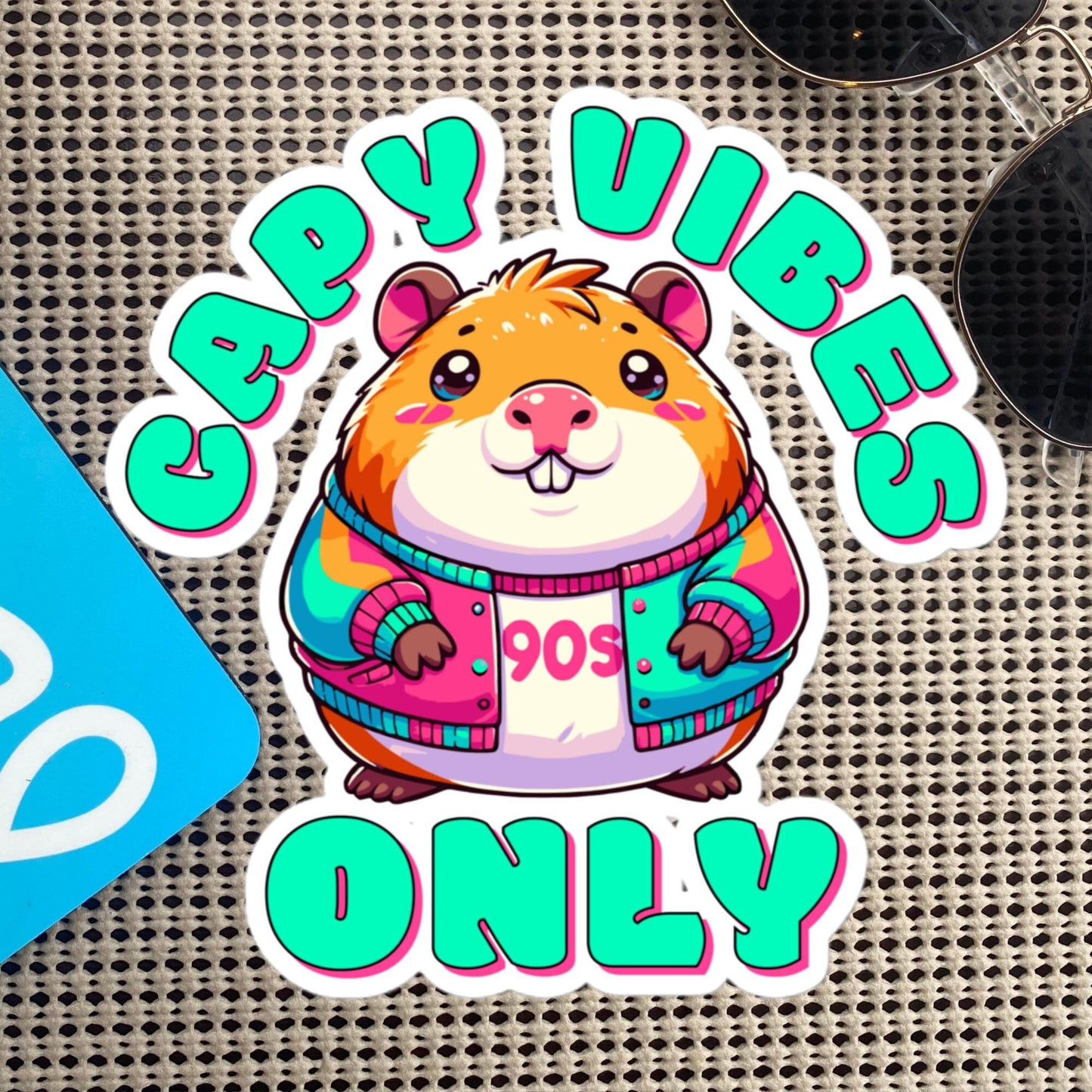 Capy Vibes Only Capybara Sticker, Colorful Pastel Goth Retro Vinyl Sticker