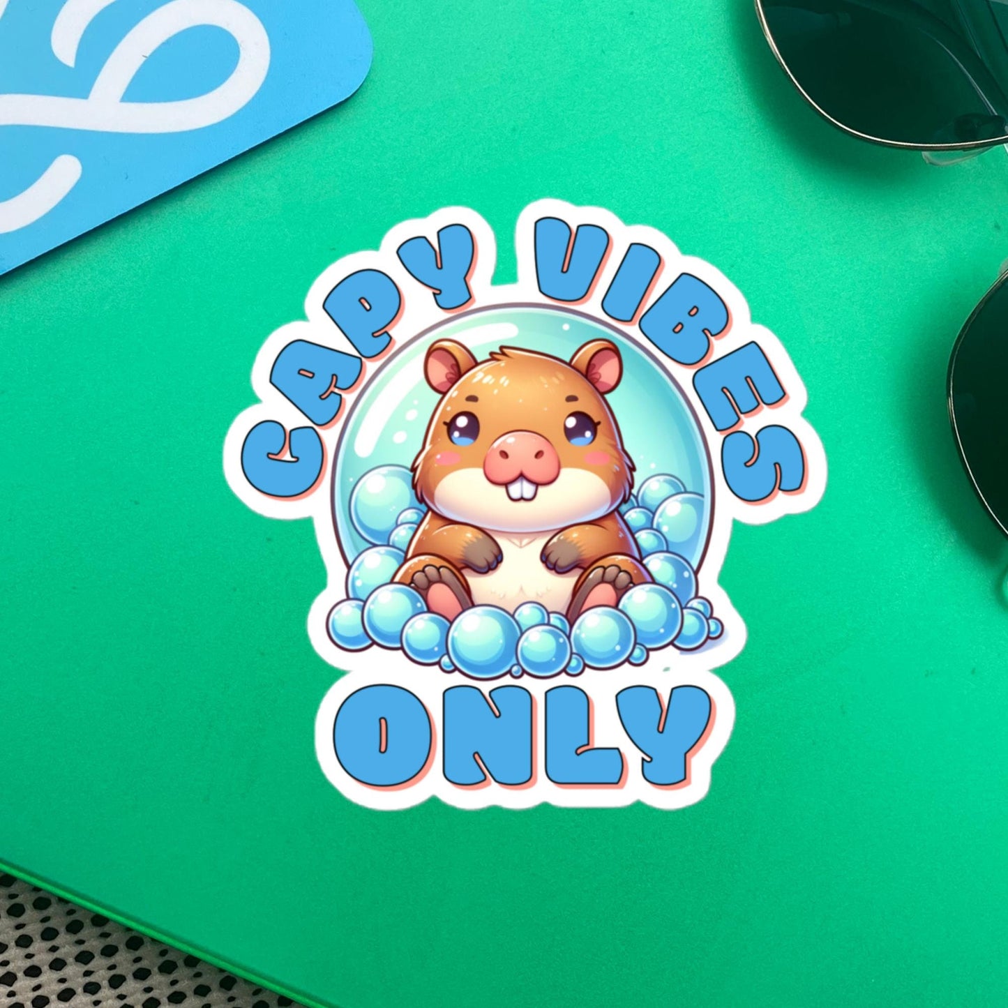 Cute Chubby Pastel Capybara in Bubble Bath Reto Sticker, Weirdcore Kawaii Vinyl Sticker