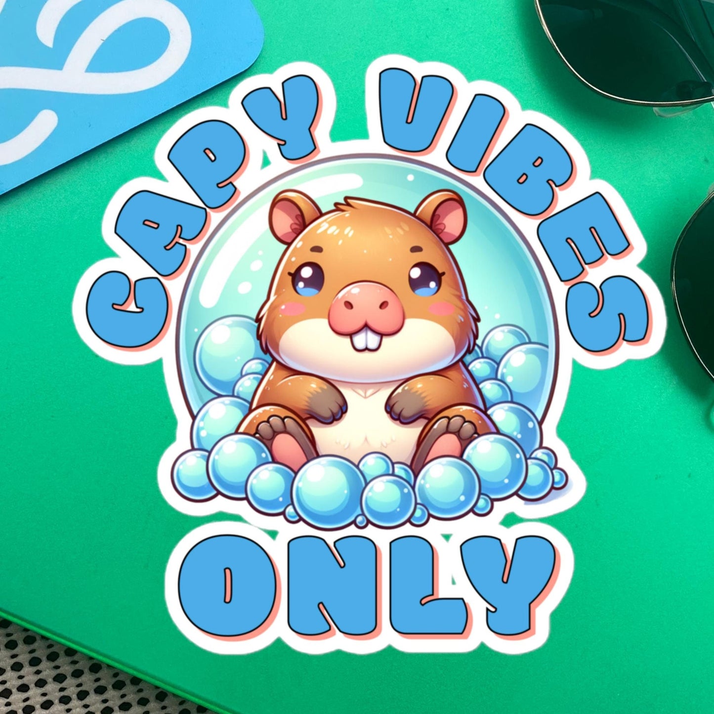 Cute Chubby Pastel Capybara in Bubble Bath Reto Sticker, Weirdcore Kawaii Vinyl Sticker