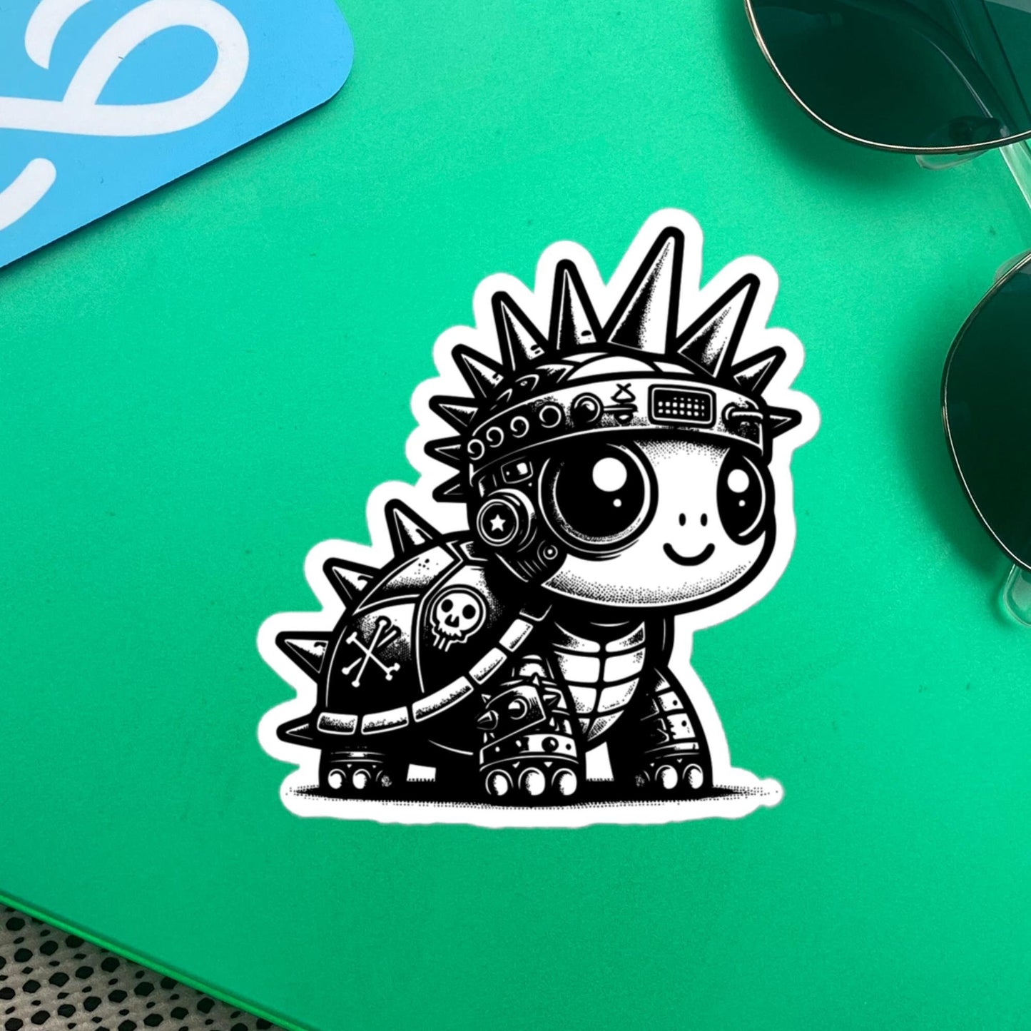 Punkrock SteamPunk Cyborg Turtle Vinyl Sticker, Weirdcore Weird Stuff Fun Durable Sticker