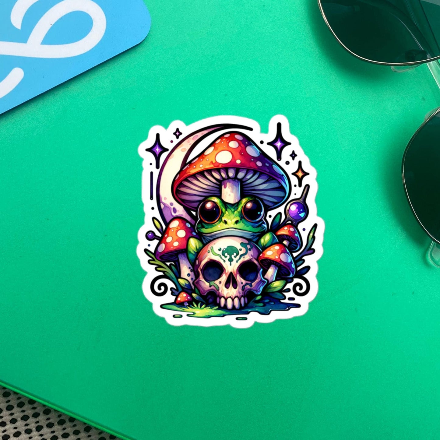 Whimsigoth Weirdcore Frog Mushroom Skull Vinyl Sticker, for Car, Bumper, Scrapbooking, Skateboards, or Crafts