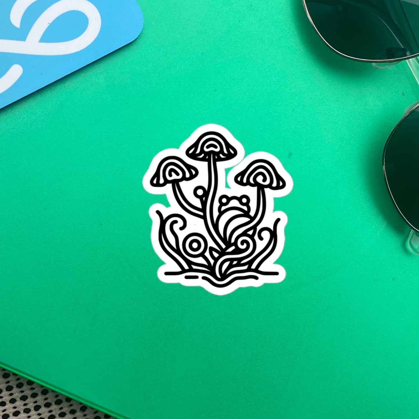 Whimsical Tribal Frog Mushrooms Vinyl Sticker, for Car, Bumper, Scrapbooking, Skateboards, or Crafts