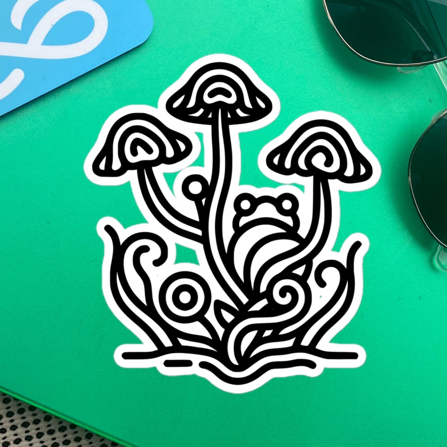 Whimsical Tribal Frog Mushrooms Vinyl Sticker, for Car, Bumper, Scrapbooking, Skateboards, or Crafts
