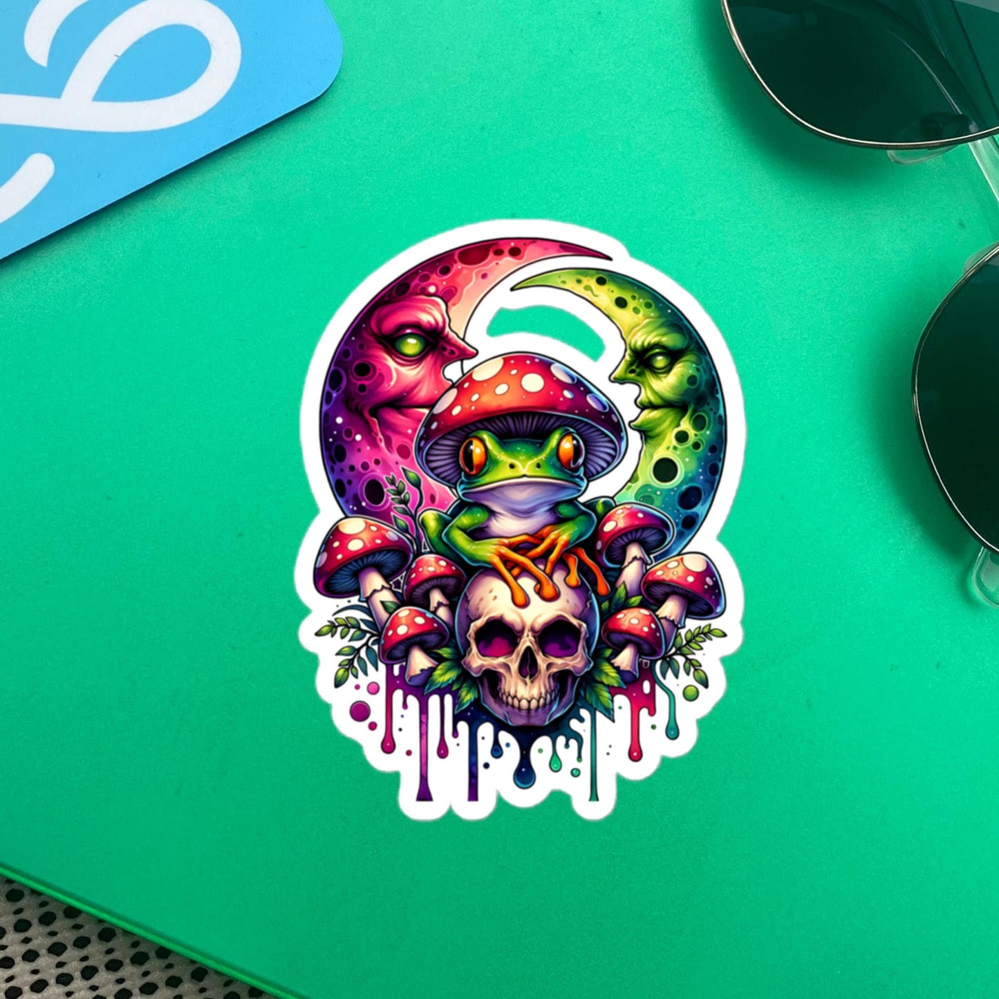 Drippy Trippy Frog Skull Mushroom Original Art Vinyl Sticker for Car, Bumper, Scrapbooking, Skateboards, or Crafts