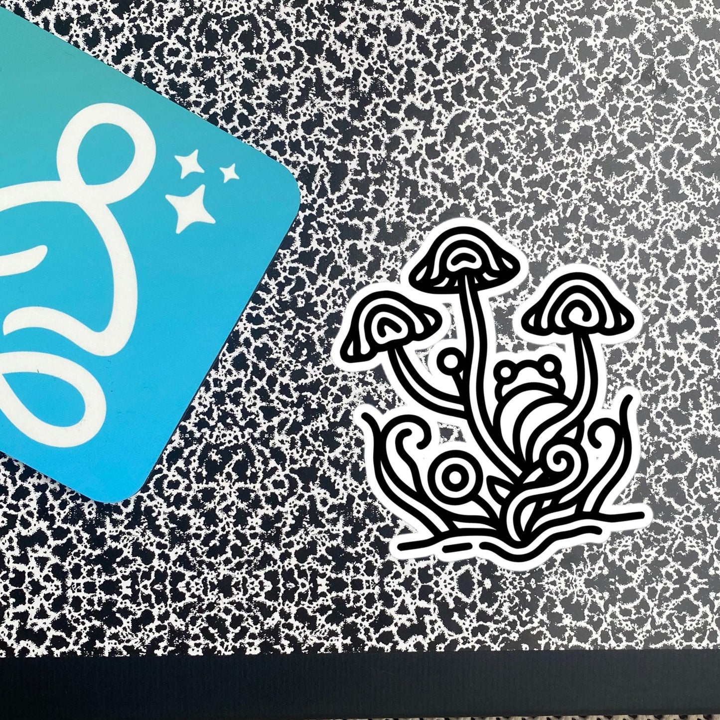 Whimsical Tribal Frog Mushrooms Vinyl Sticker, for Car, Bumper, Scrapbooking, Skateboards, or Crafts