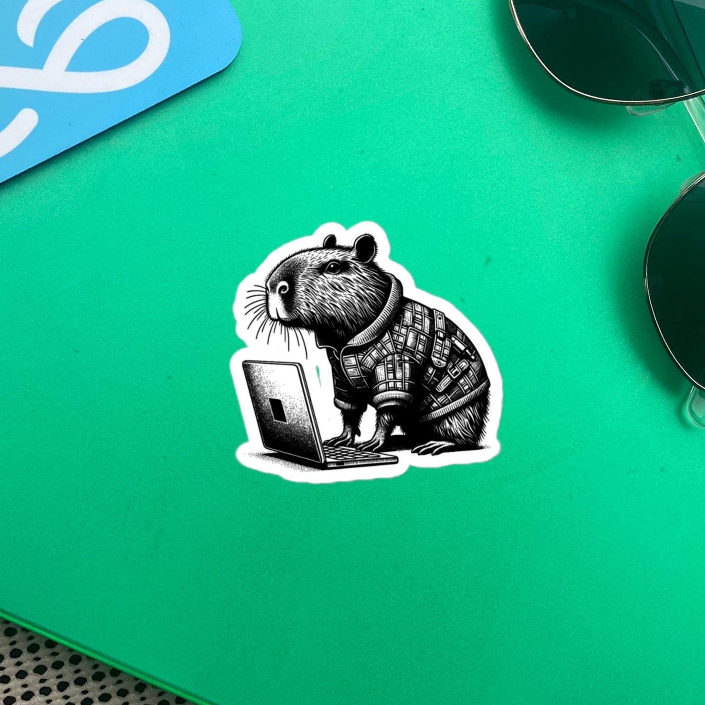 Punk Rock Capybara on Computer Sticker, Cyberpunk Capybara with Tech Sticker, Weirdcore Weird Stuff, Original Steampunk Art Unique Gift