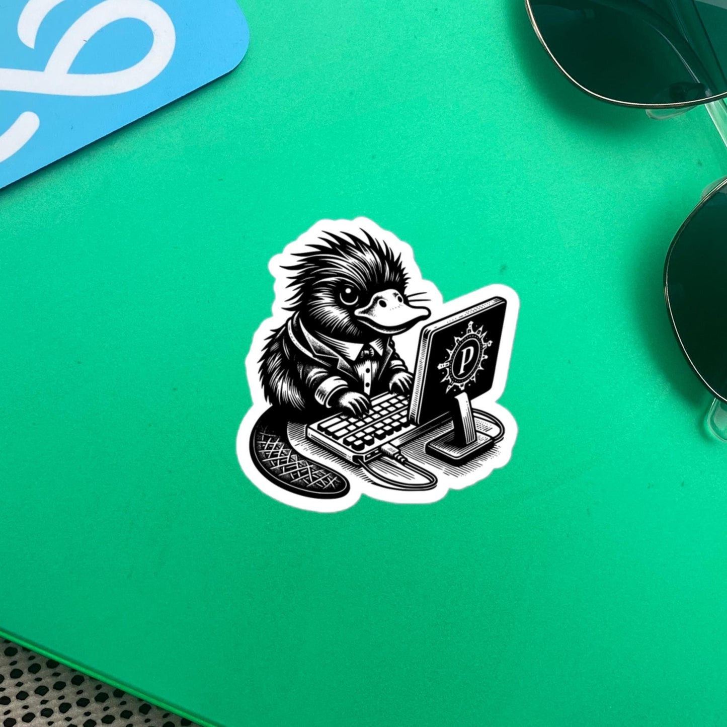 Punk Rock Platypus on Computer Sticker, Cyberpunk Platypus with Tech Sticker, Weirdcore Weird Stuff, Original Steampunk Warcore Art