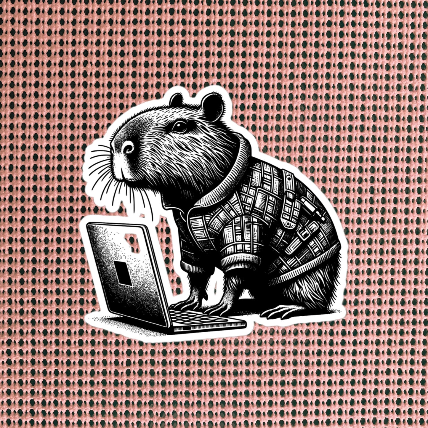Punk Rock Capybara on Computer Sticker, Cyberpunk Capybara with Tech Sticker, Weirdcore Weird Stuff, Original Steampunk Art Unique Gift