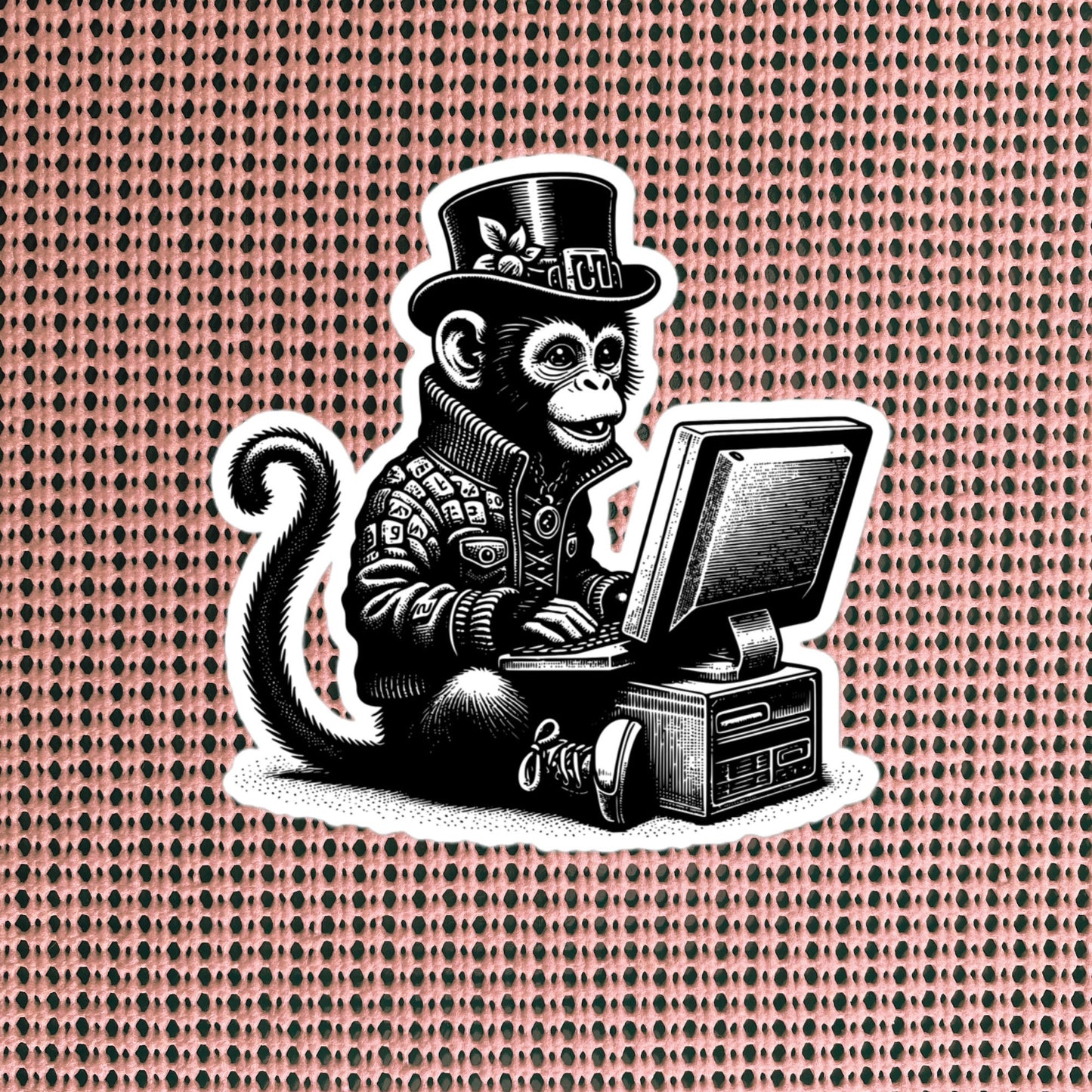 Punk Rock Monkey on Computer Sticker, Cyberpunk Chimp with Tech Sticker, Weirdcore Weird Stuff, Original Steampunk Art Unique Gift