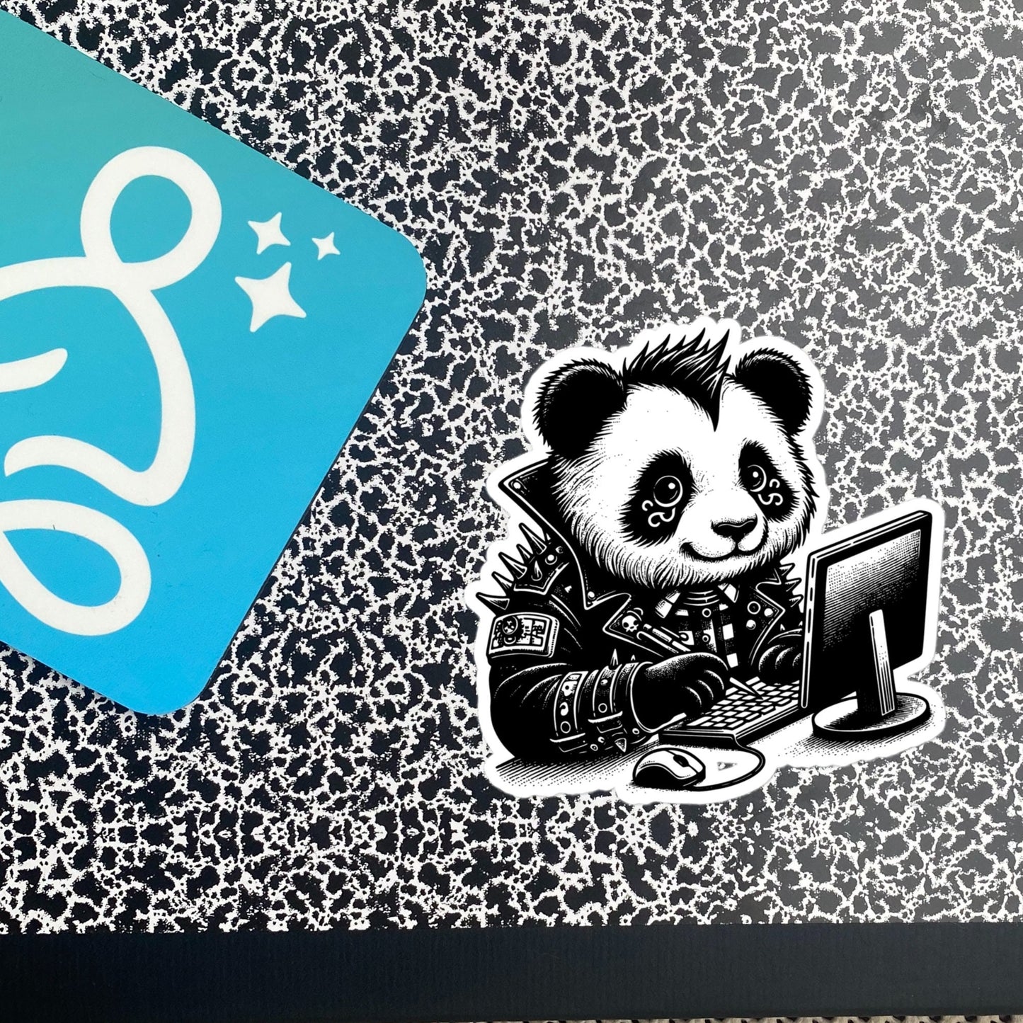 Punk Rock Panda on Computer Sticker, Cyberpunk Bear with Tech Sticker, Weirdcore Weird Stuff, Original Steampunk Art Unique Gift