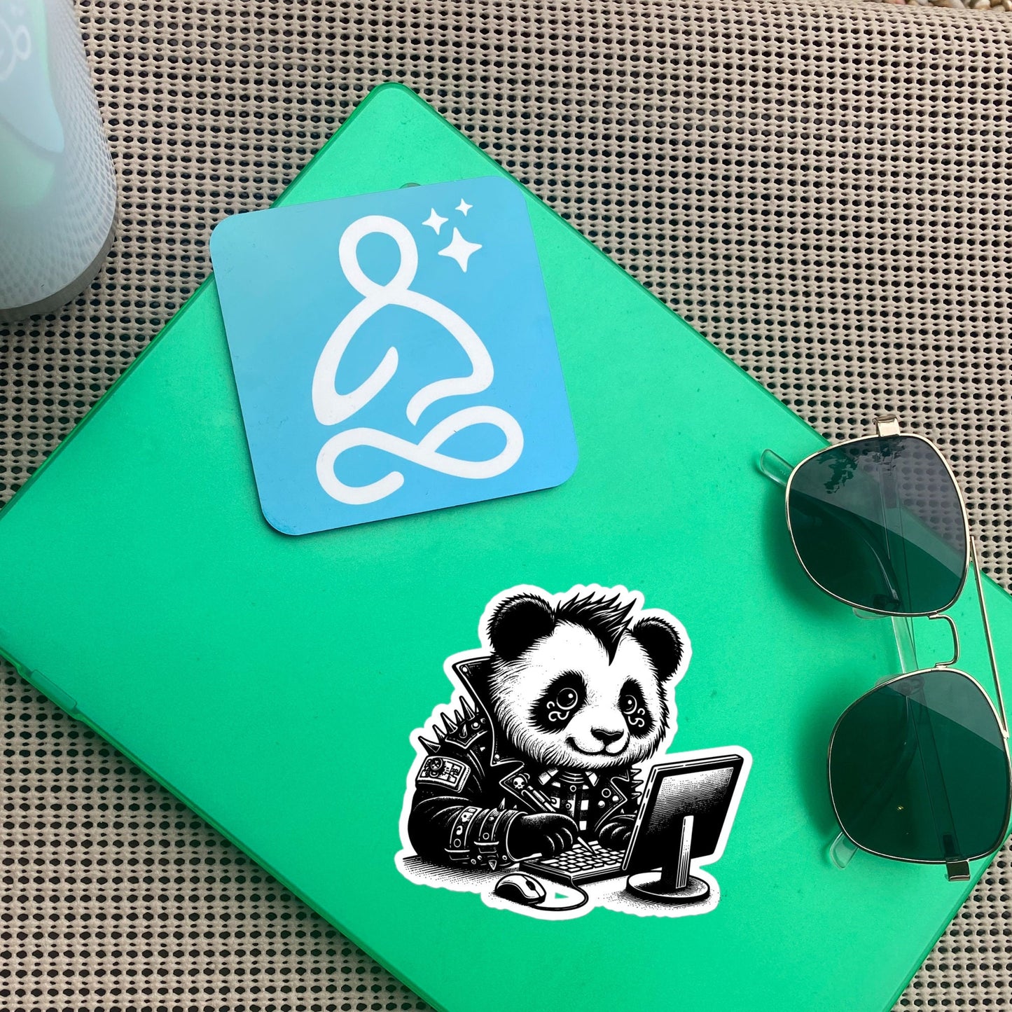 Punk Rock Panda on Computer Sticker, Cyberpunk Bear with Tech Sticker, Weirdcore Weird Stuff, Original Steampunk Art Unique Gift