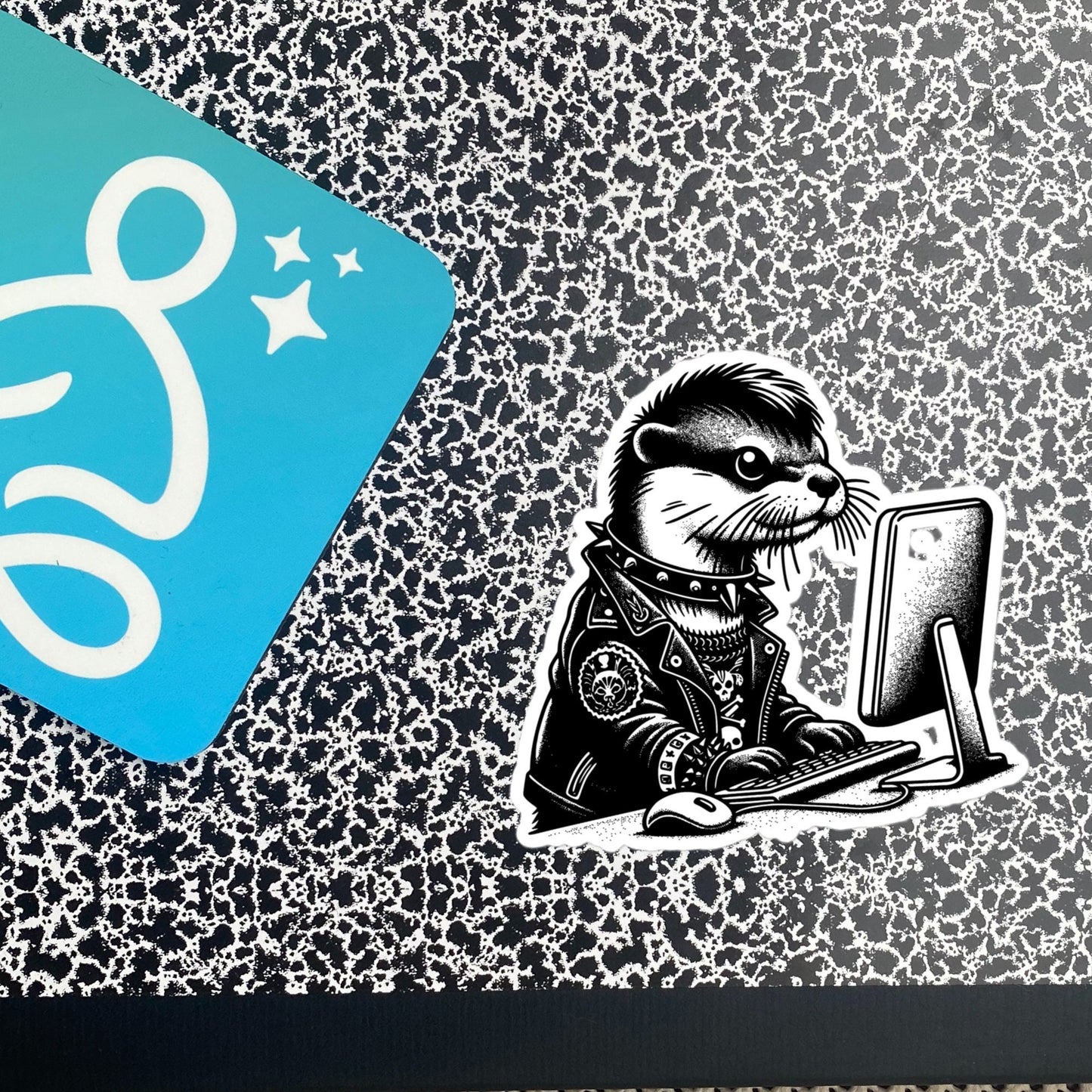 Punk Rock Otter on Computer Sticker, Cyberpunk Otter with Tech Sticker, Weirdcore Weird Stuff, Original Steampunk Warcore Art