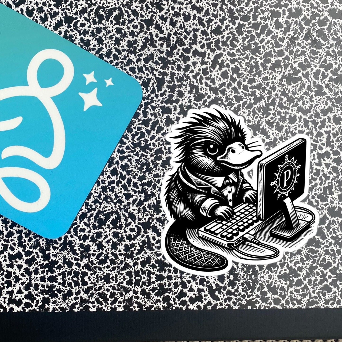 Punk Rock Platypus on Computer Sticker, Cyberpunk Platypus with Tech Sticker, Weirdcore Weird Stuff, Original Steampunk Warcore Art