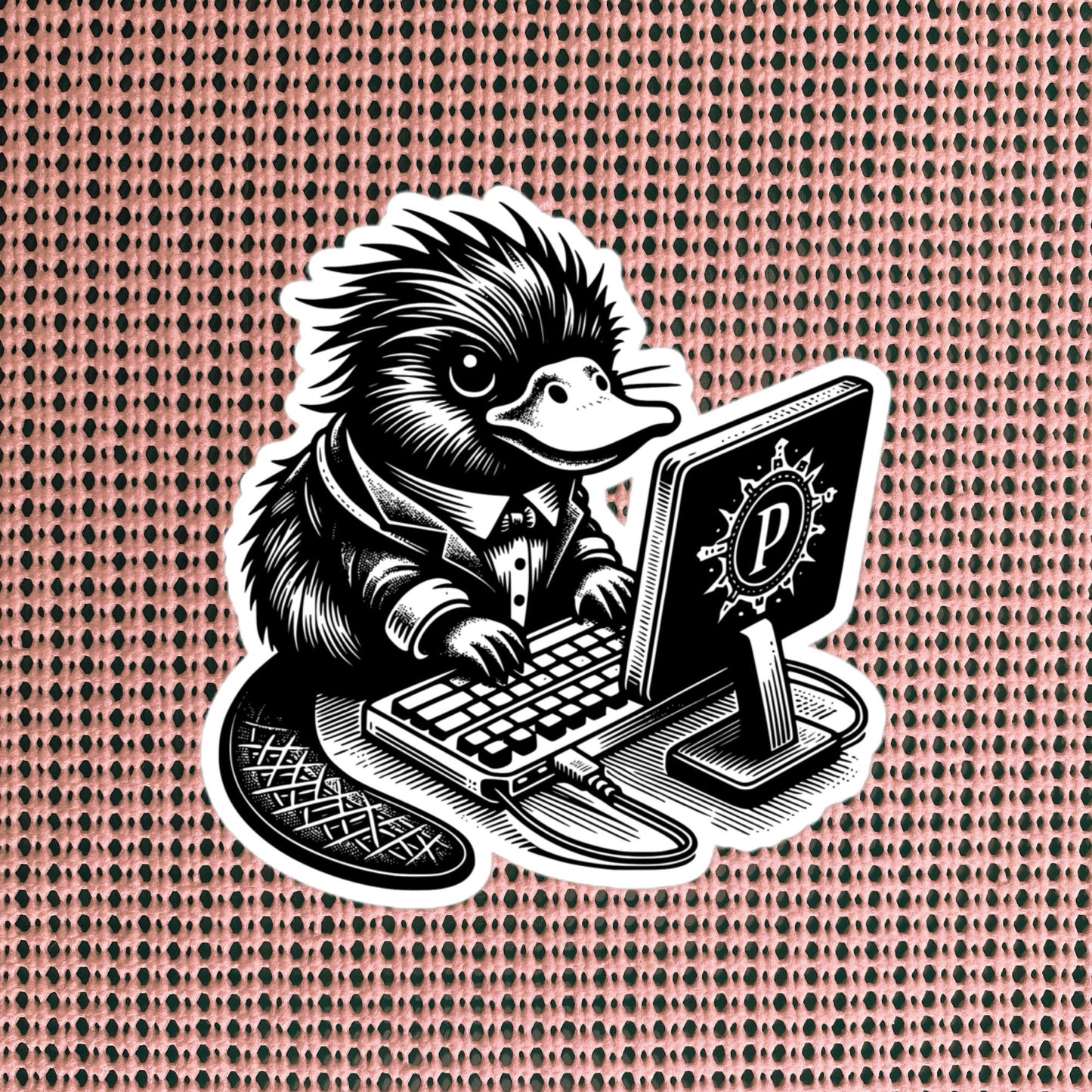 Punk Rock Platypus on Computer Sticker, Cyberpunk Platypus with Tech Sticker, Weirdcore Weird Stuff, Original Steampunk Warcore Art