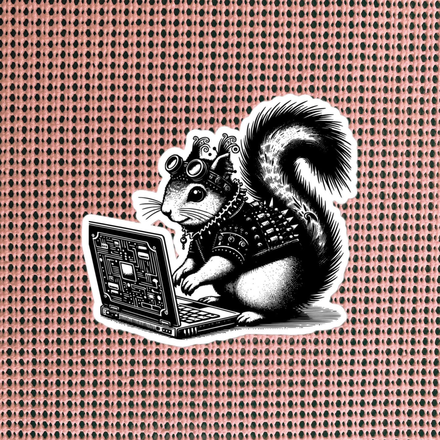 Punk Rock Squirrel on Computer Sticker, Cyberpunk Squirrel with Tech Sticker, Weirdcore Weird Stuff, Original Steampunk Warcore Art