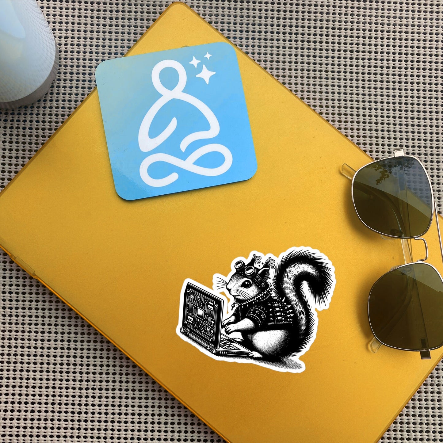 Punk Rock Squirrel on Computer Sticker, Cyberpunk Squirrel with Tech Sticker, Weirdcore Weird Stuff, Original Steampunk Warcore Art