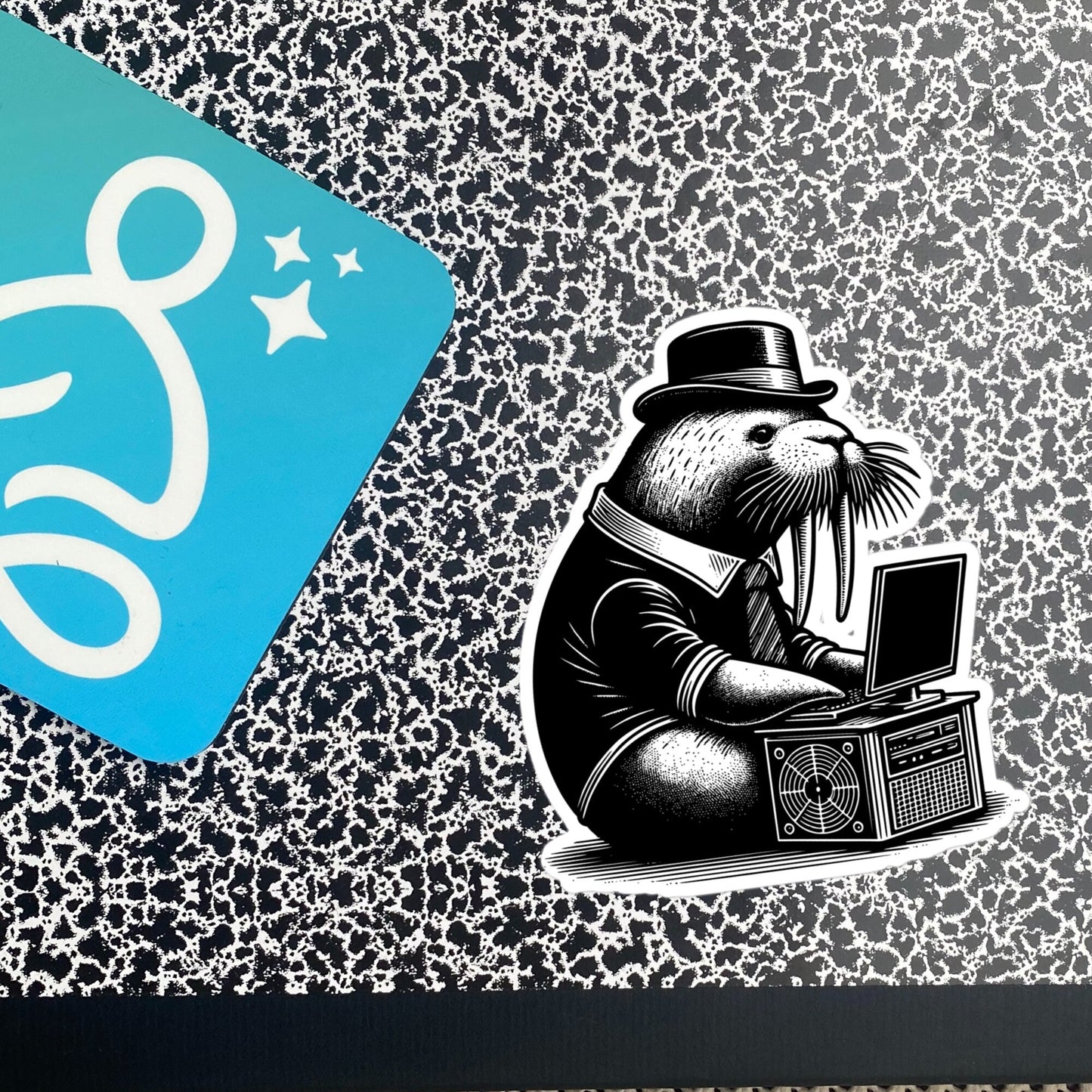 Punk Rock Walrus on Computer Sticker, Cyberpunk Walrus with Tech Sticker, Weirdcore Weird Stuff, Original Steampunk Warcore Art
