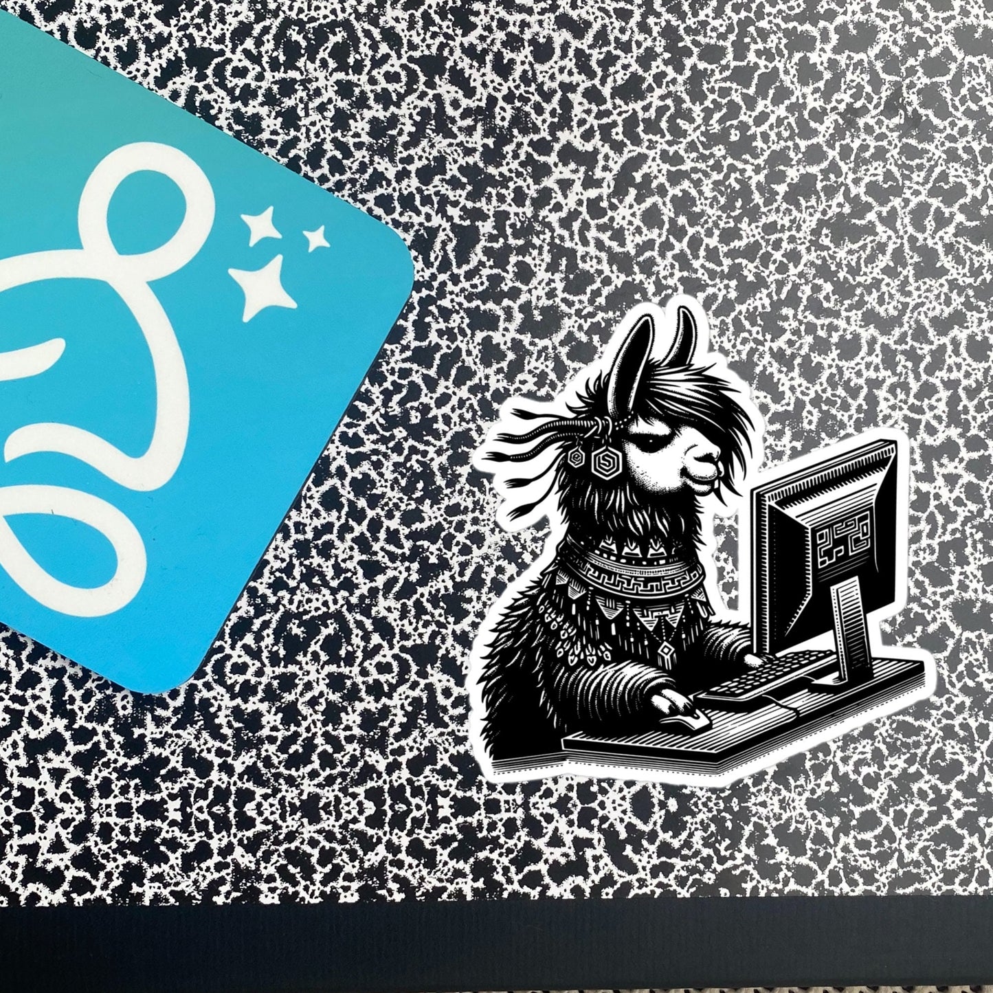 Punk Rock Llama on Computer Sticker, Cyberpunk Llama with Tech Sticker, Weirdcore Weird Stuff, Original Steampunk Warcore Art